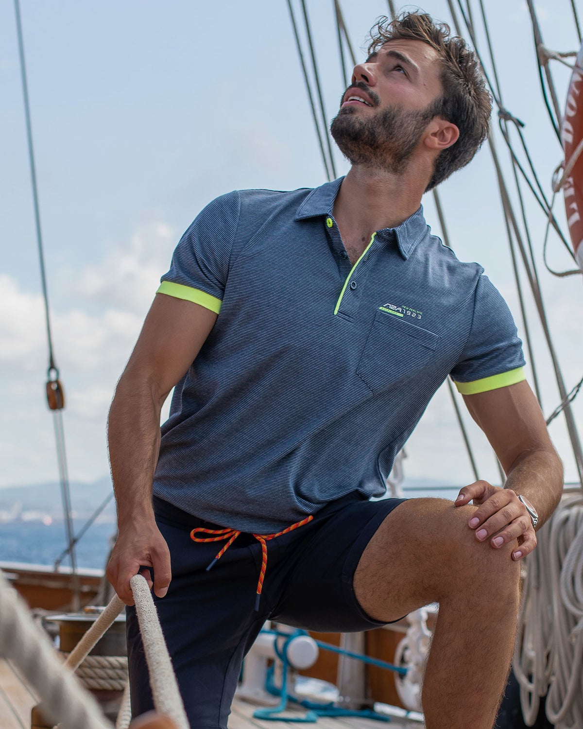 Polo rayé en coton et polyester - High Summer Navy