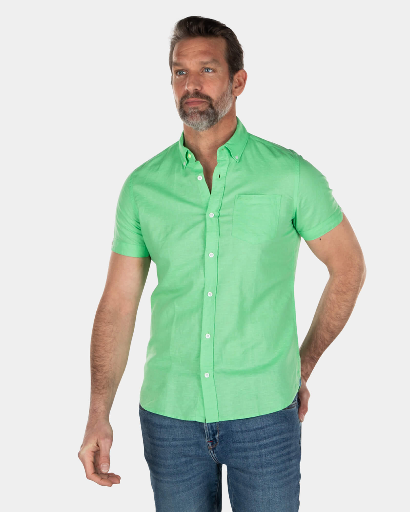 Solid coloured linen shirt short sleeves - Sea Green Solid coloured linen shirt short sleeves - Sea Green