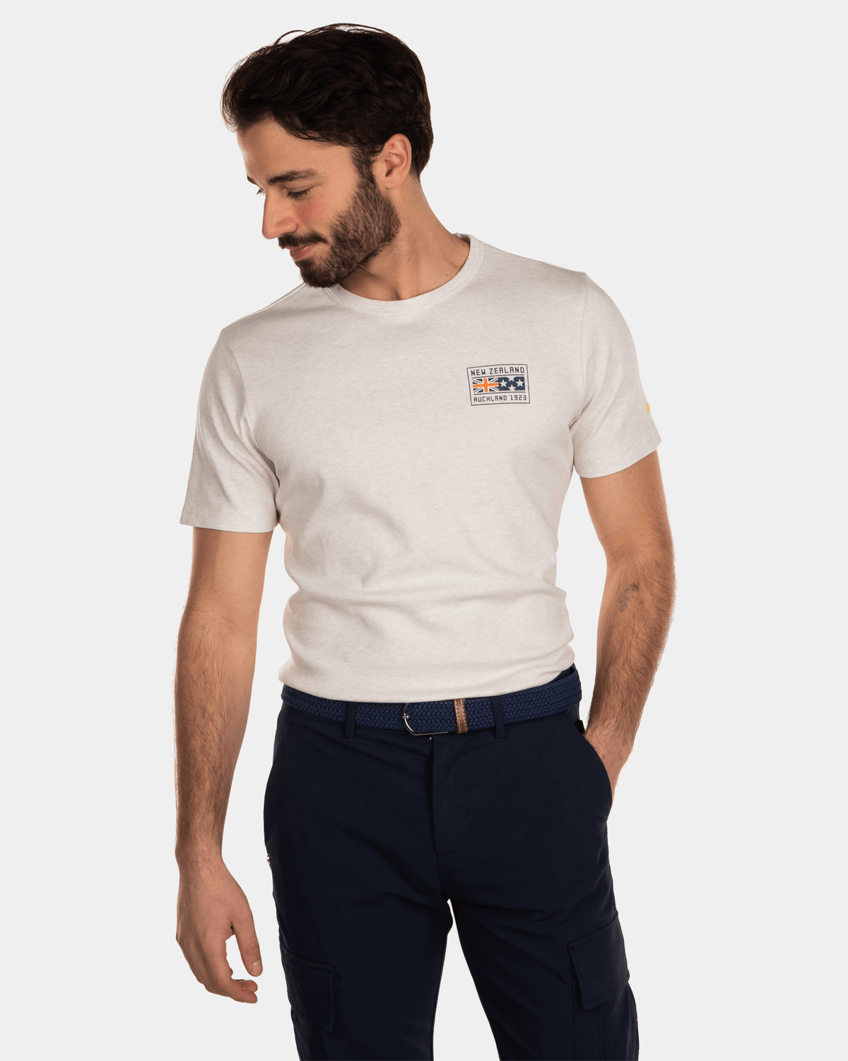 T-shirt col rond uni en coton - Cream
