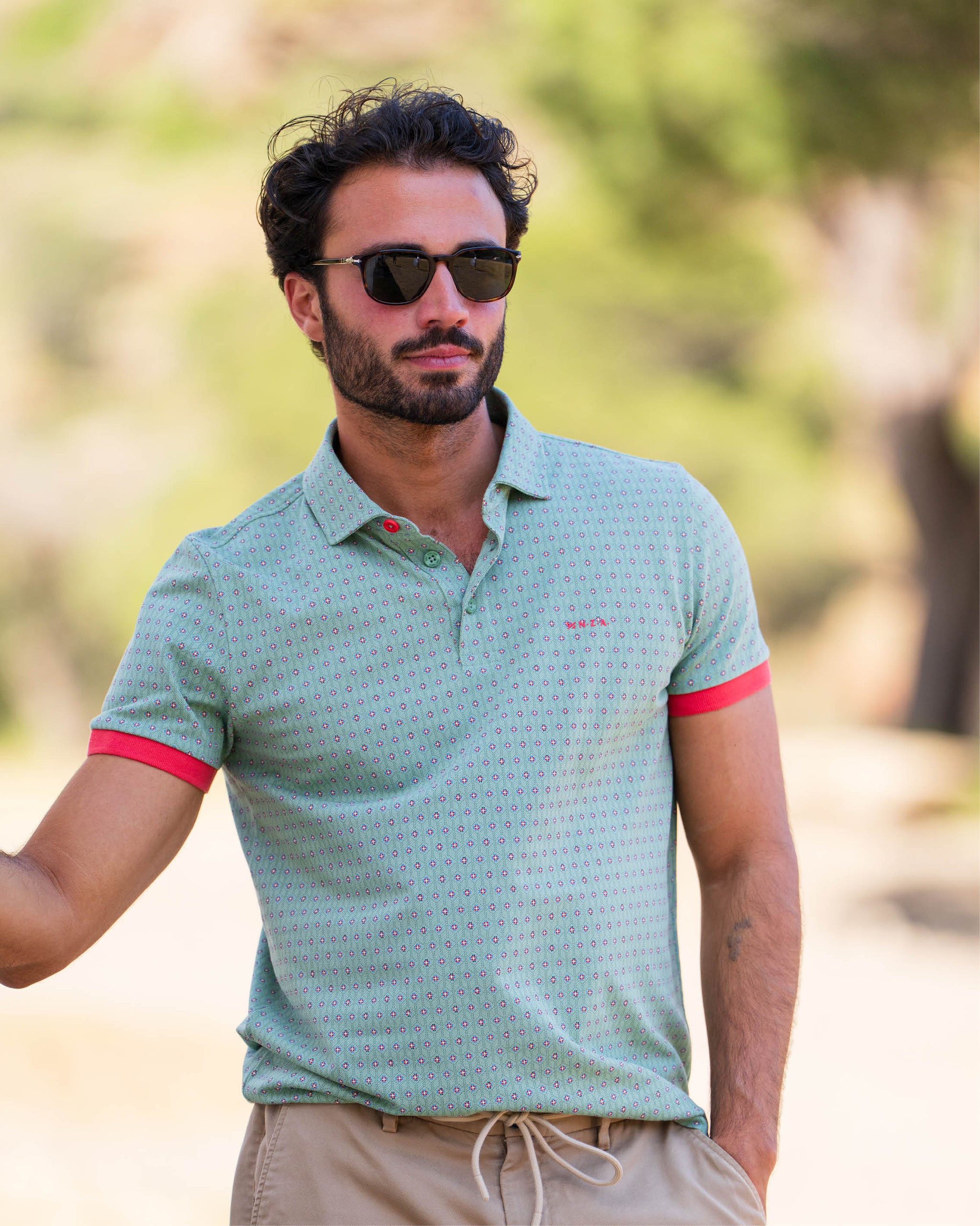 Grüne 100% Baumwoll-Polo mit Print Grüne 100% Baumwoll-Polo mit Print