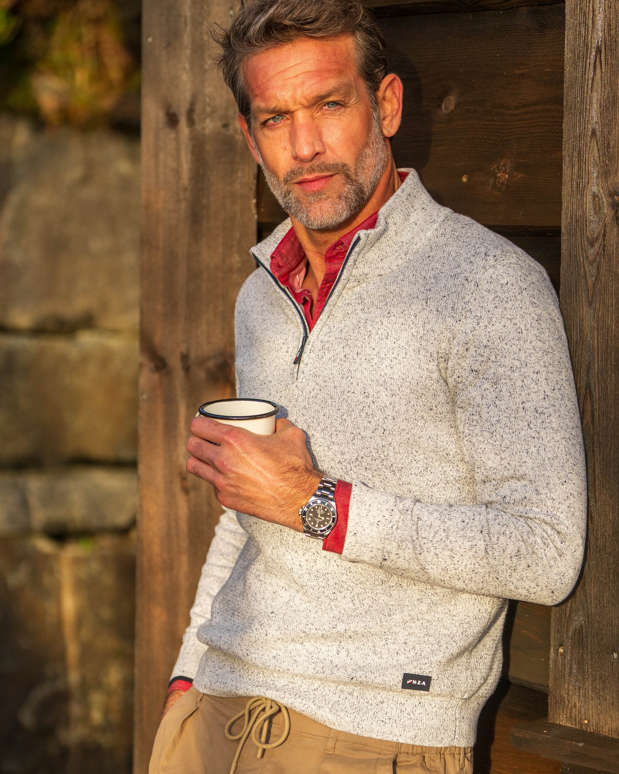 Ecru cotton half zip sweater Ecru cotton half zip sweater