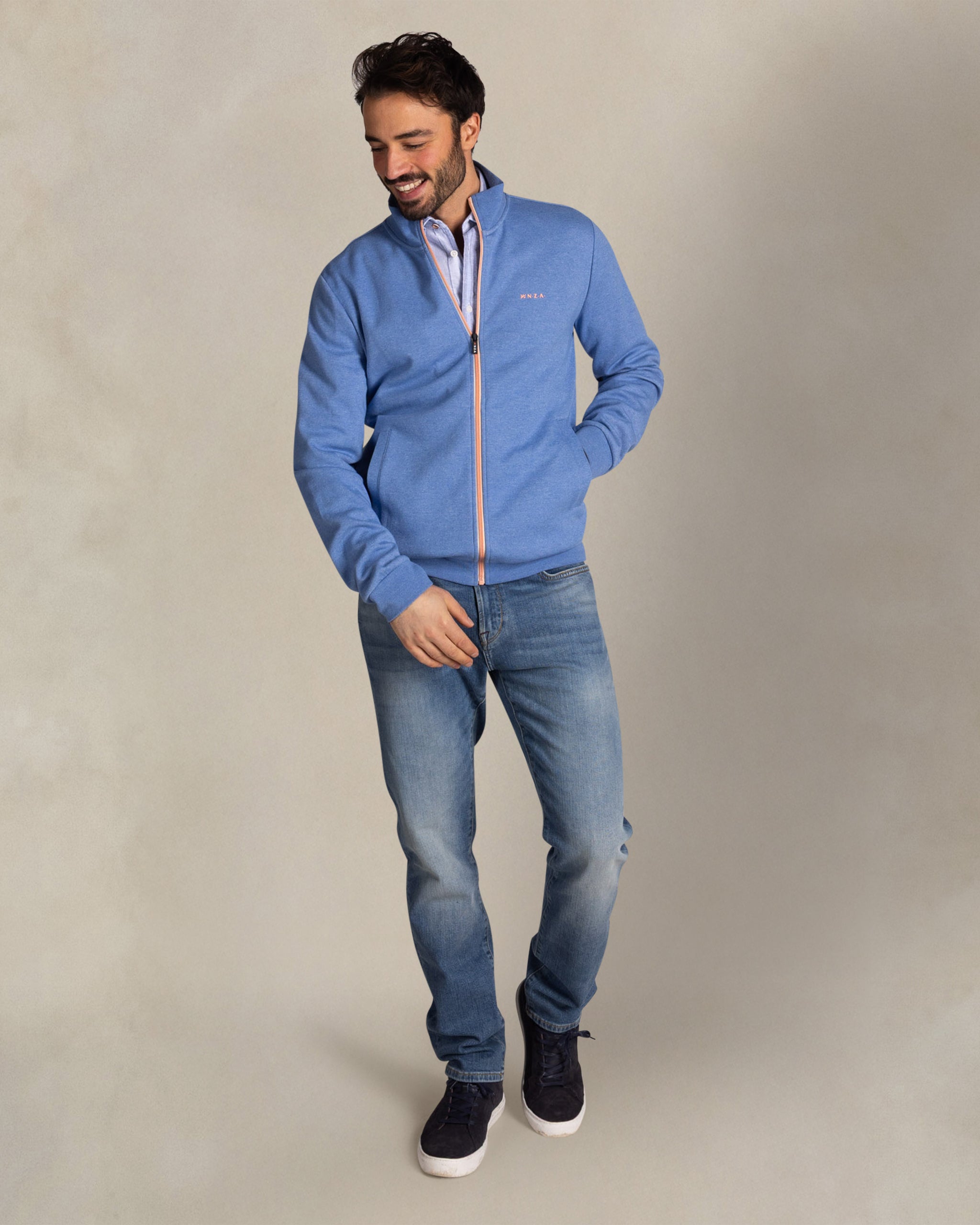 Blauwe katoenen sweat vest Blauwe katoenen sweat vest