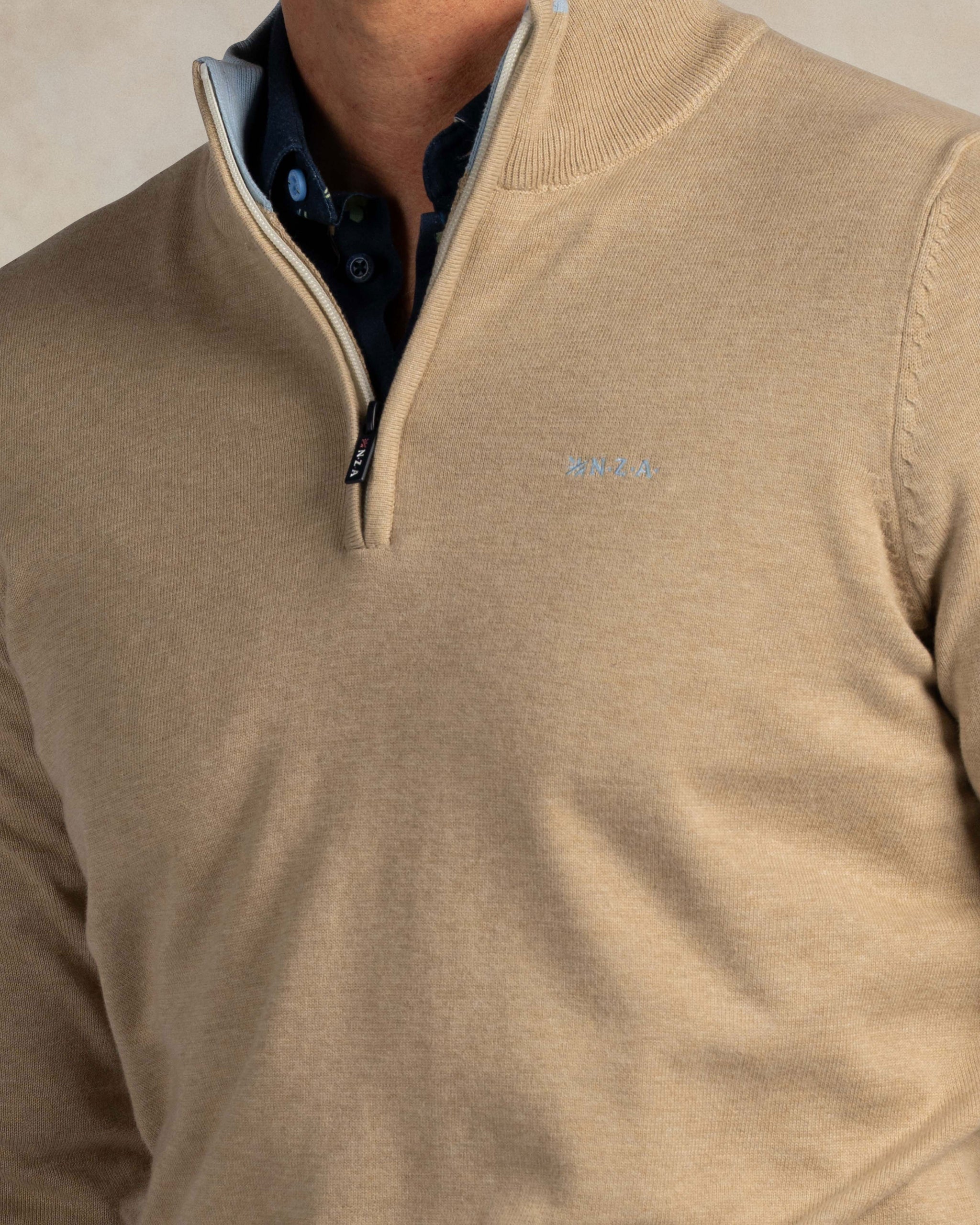 Ecru cotton quarter zip pullover Ecru cotton quarter zip pullover