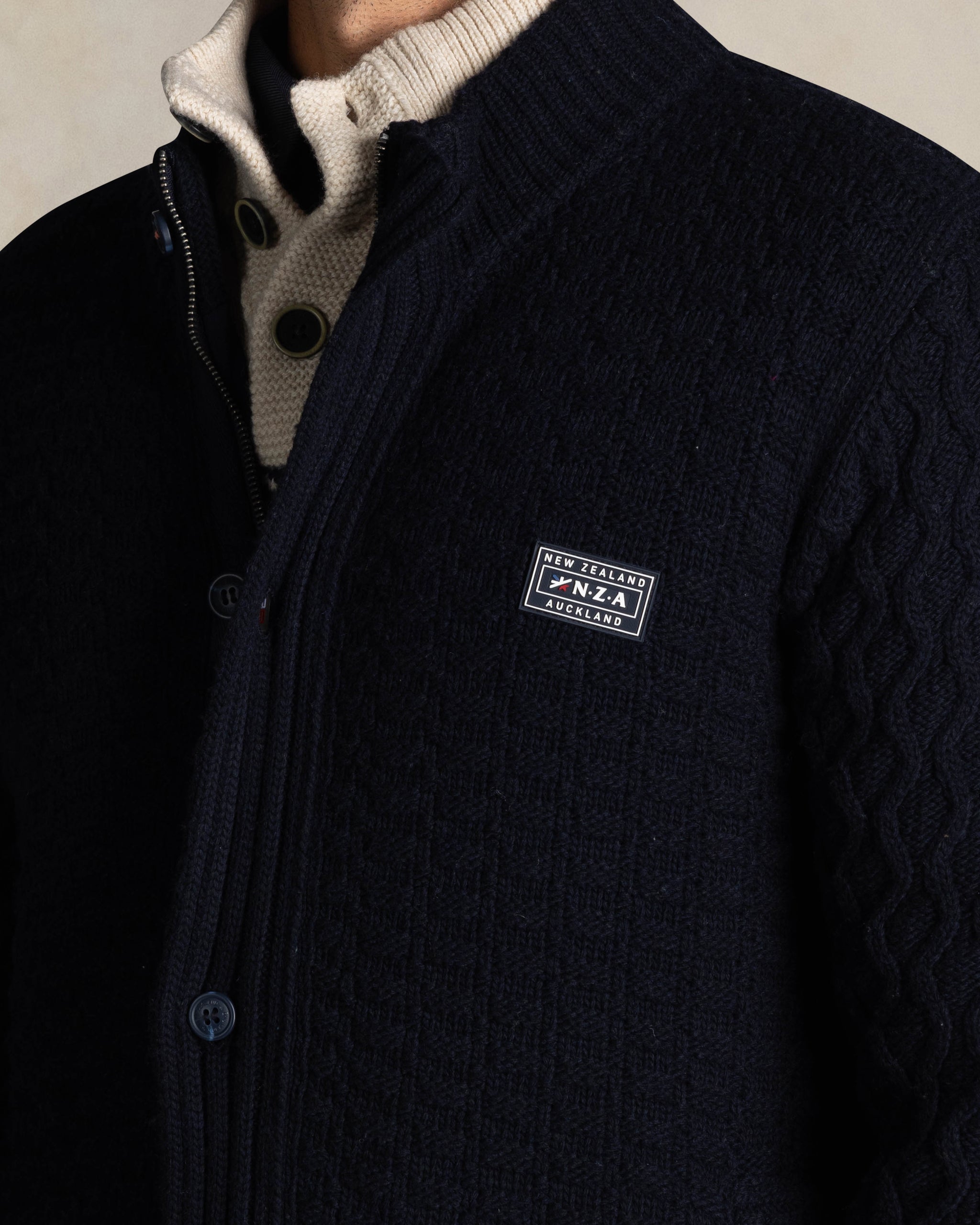 Cárdigan azul de lana con cremallera Cárdigan azul de lana con cremallera