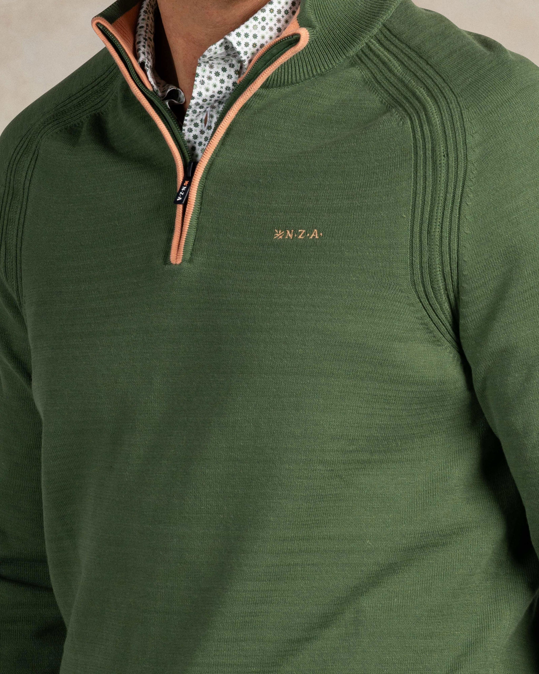 Licht groene katoenen quarter zip trui Licht groene katoenen quarter zip trui