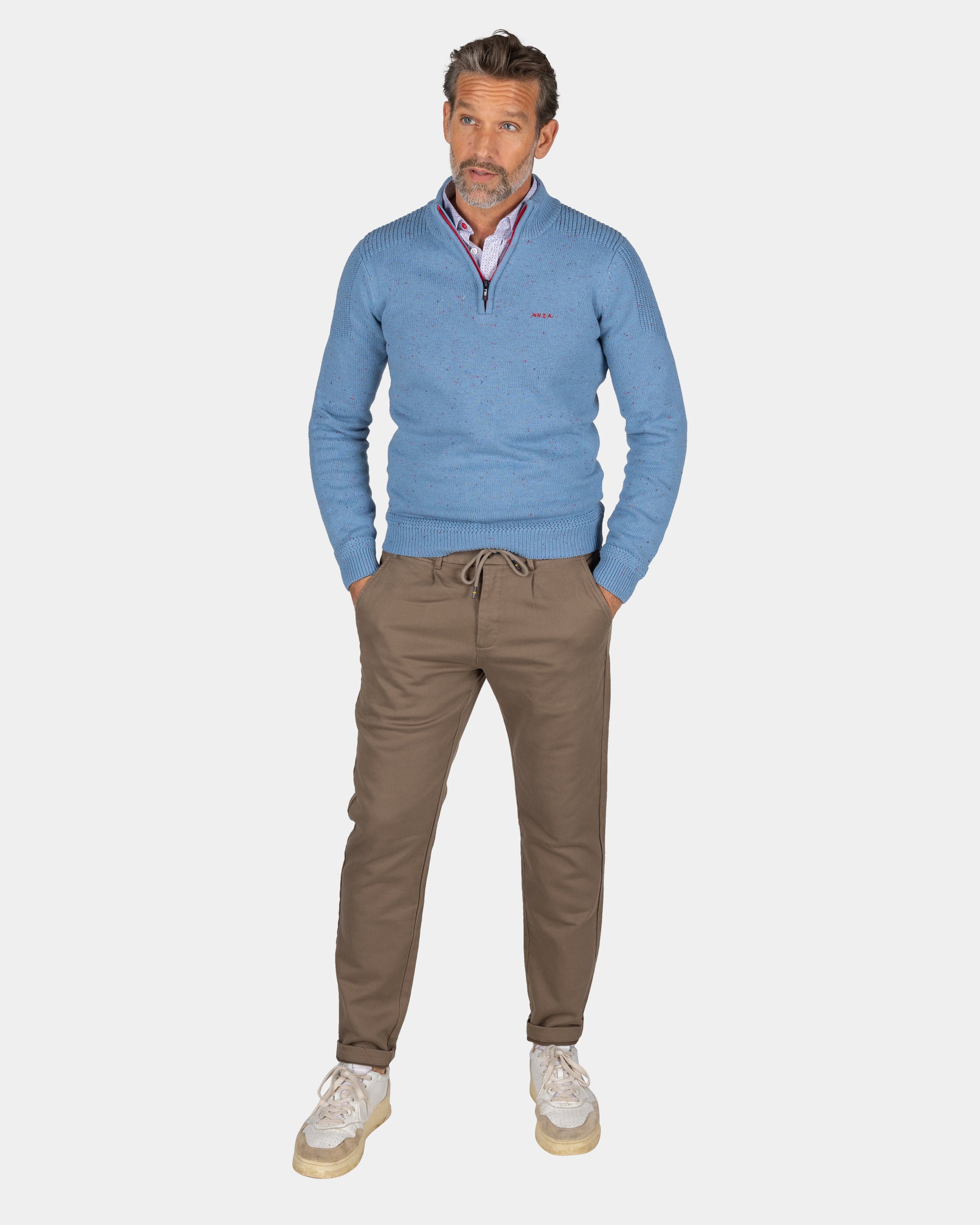 Blauer Pullover mit halbem Reißverschluss - Brave Blue Blauer Pullover mit halbem Reißverschluss - Brave Blue