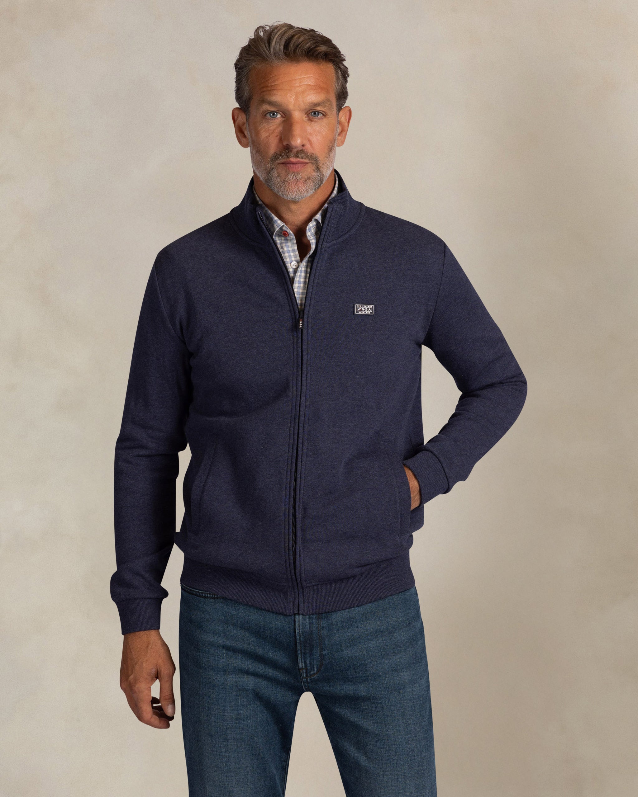 Veste de survêtement en coton 100% bleu foncé Veste de survêtement en coton 100% bleu foncé
