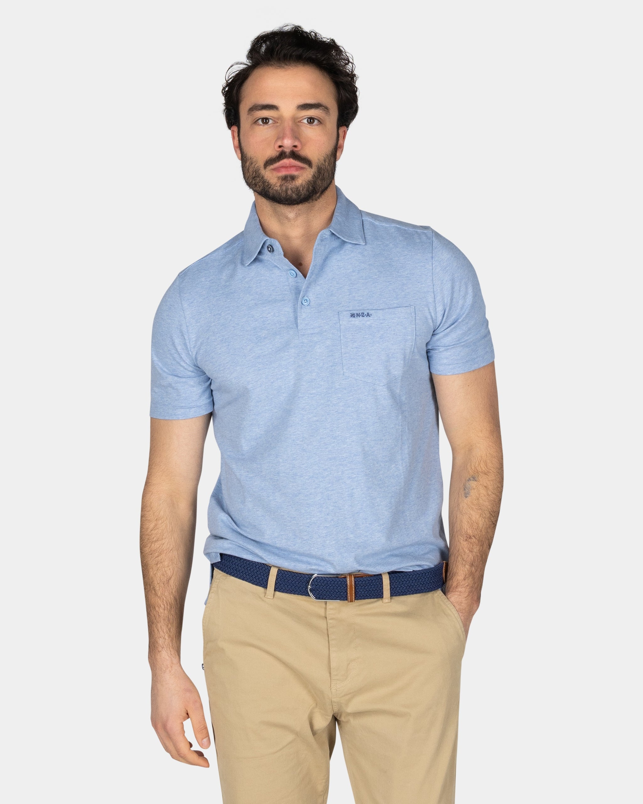 Bright blue cotton polo with stretch Bright blue cotton polo with stretch