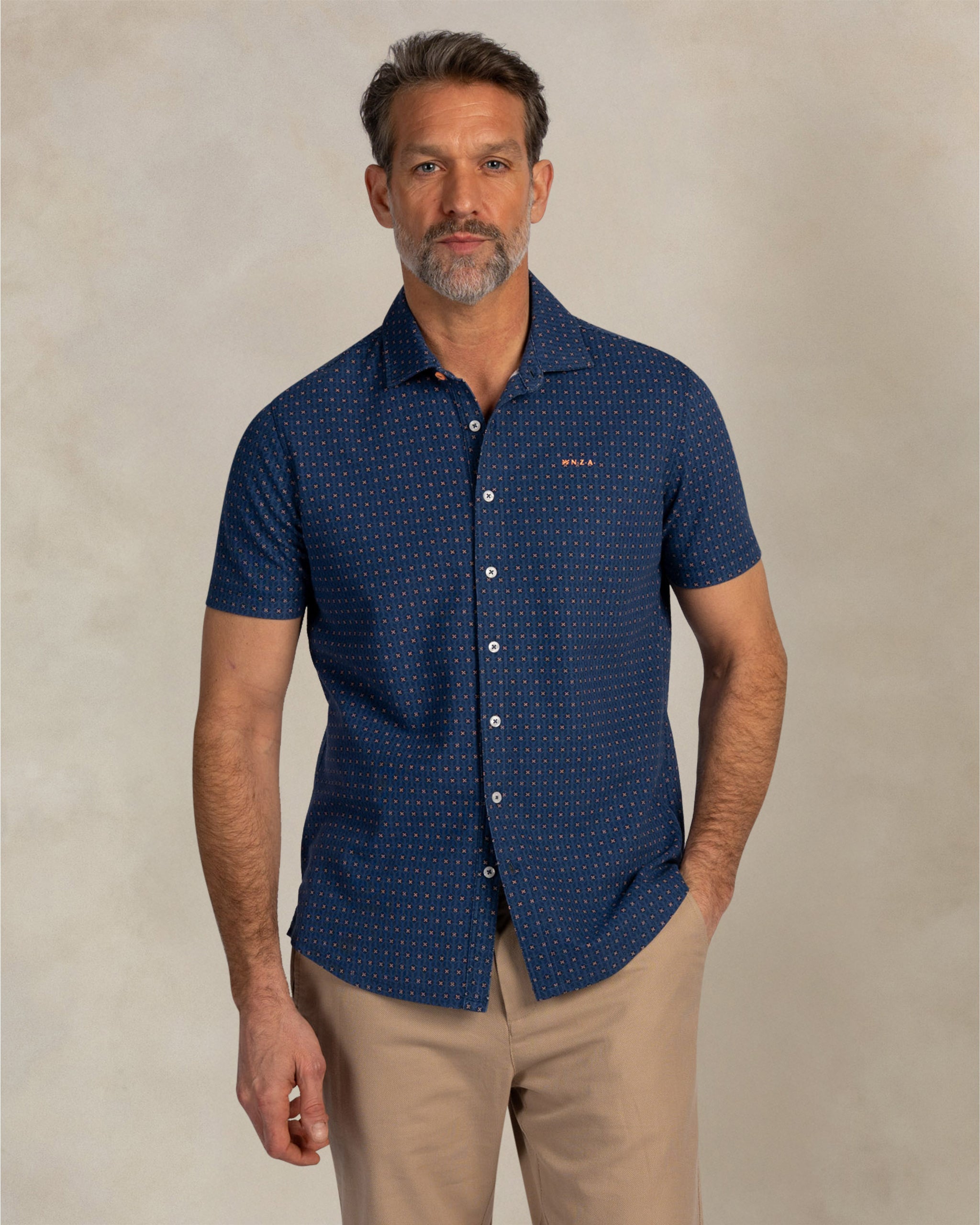 Camisa piqué azul oscuro de manga corta Camisa piqué azul oscuro de manga corta