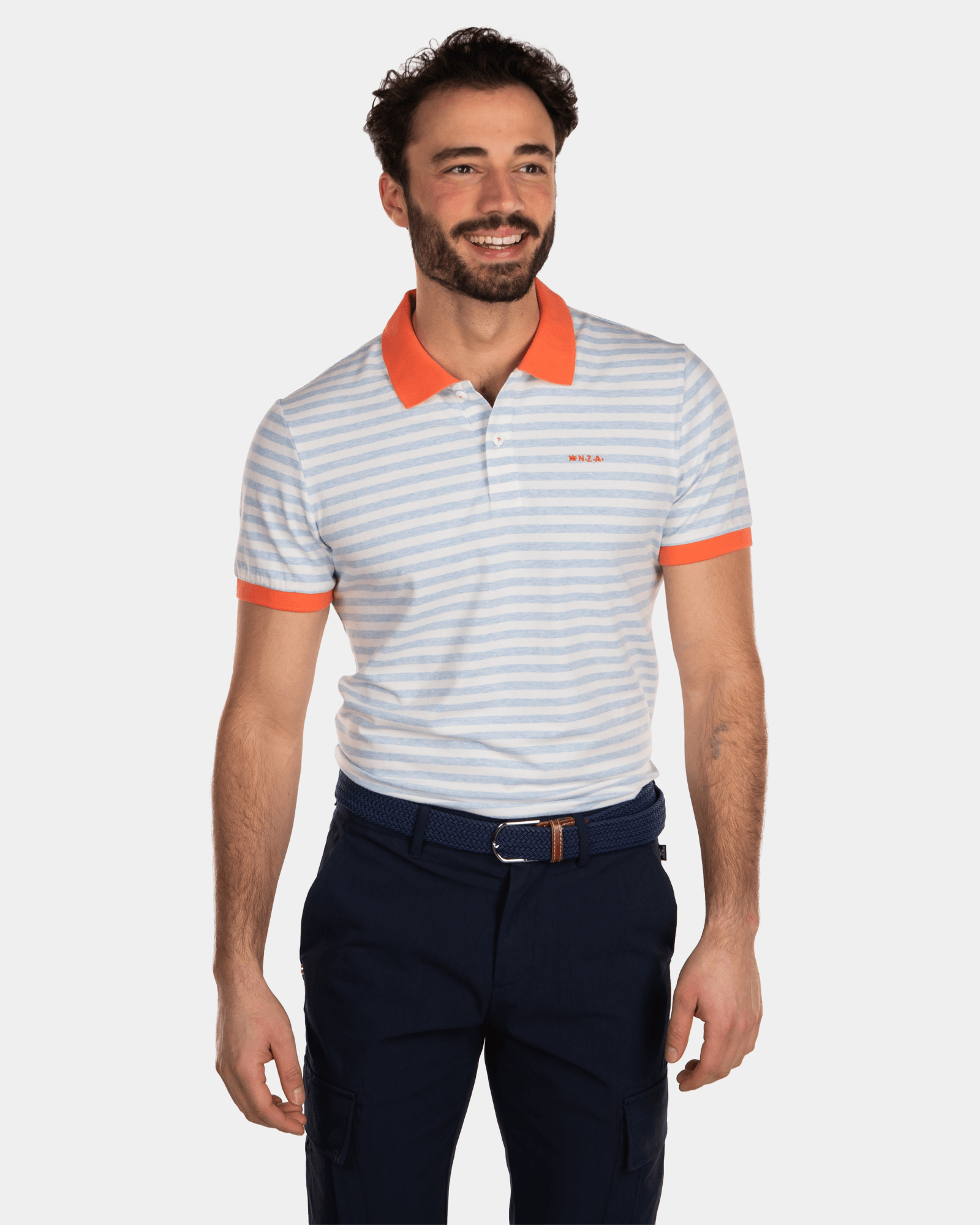 Striped Cotton Polo Shirt - Bright Sky Striped Cotton Polo Shirt - Bright Sky