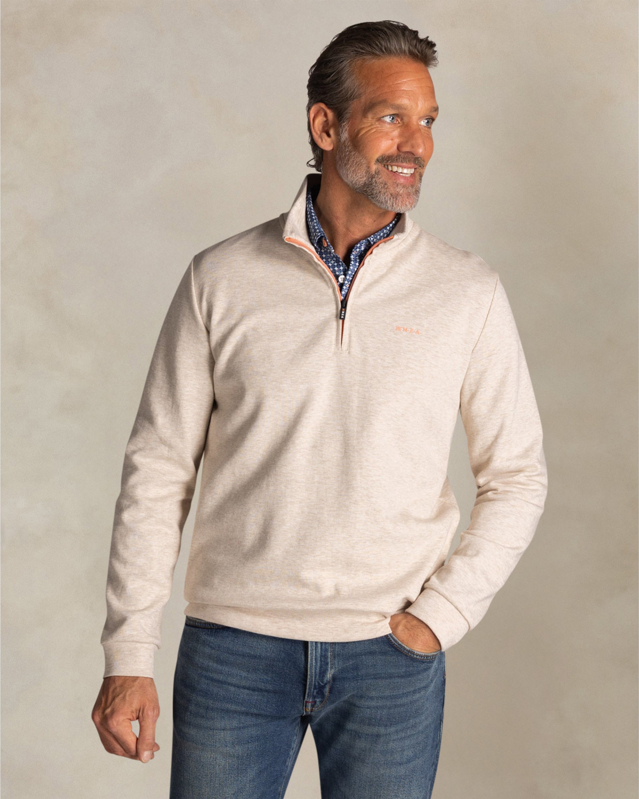 Ecru cotton quarter zip sweatshirt Ecru cotton quarter zip sweatshirt