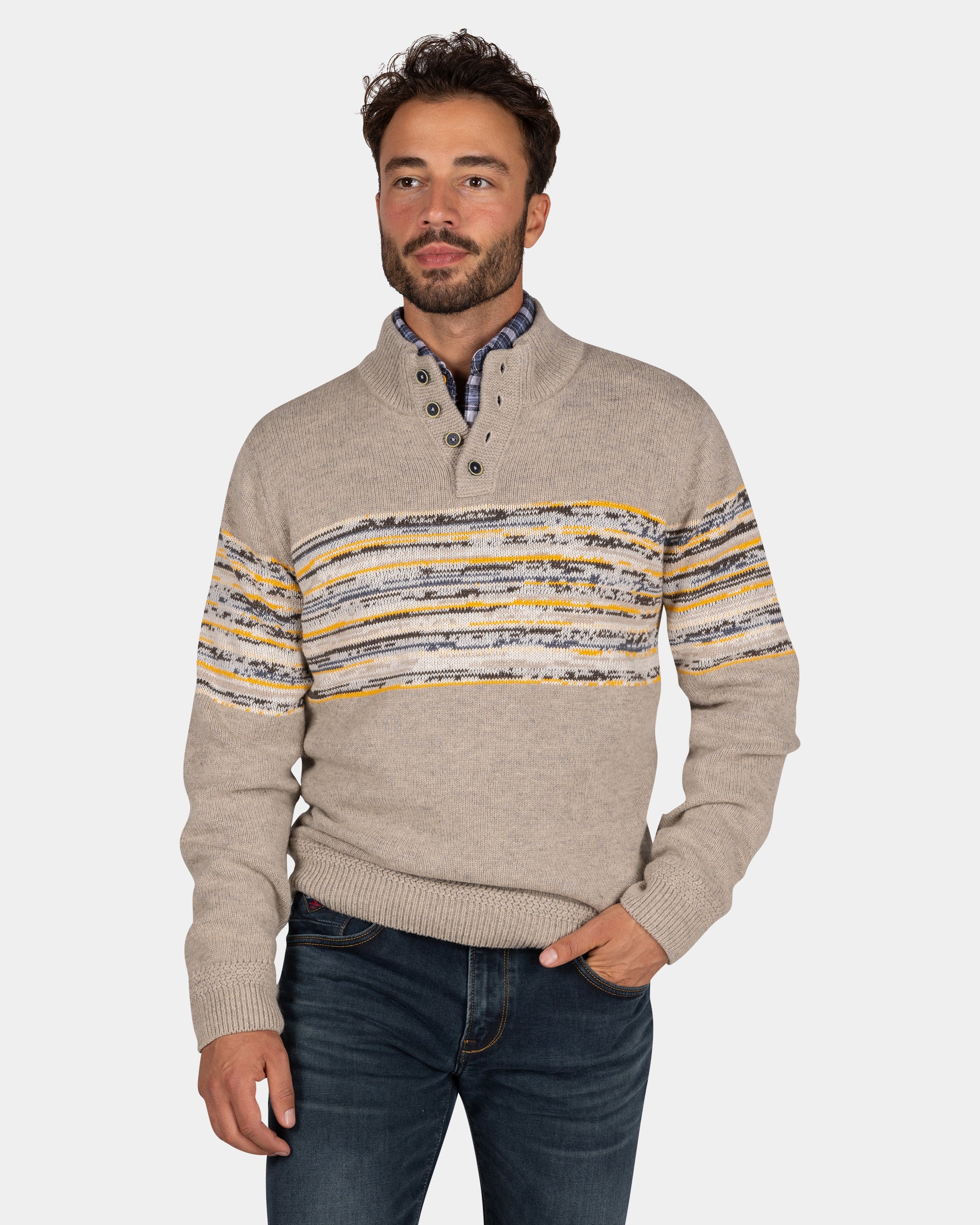 Pull en coton marron avec imprimé jaune et noir - Chestnut Pull en coton marron avec imprimé jaune et noir - Chestnut