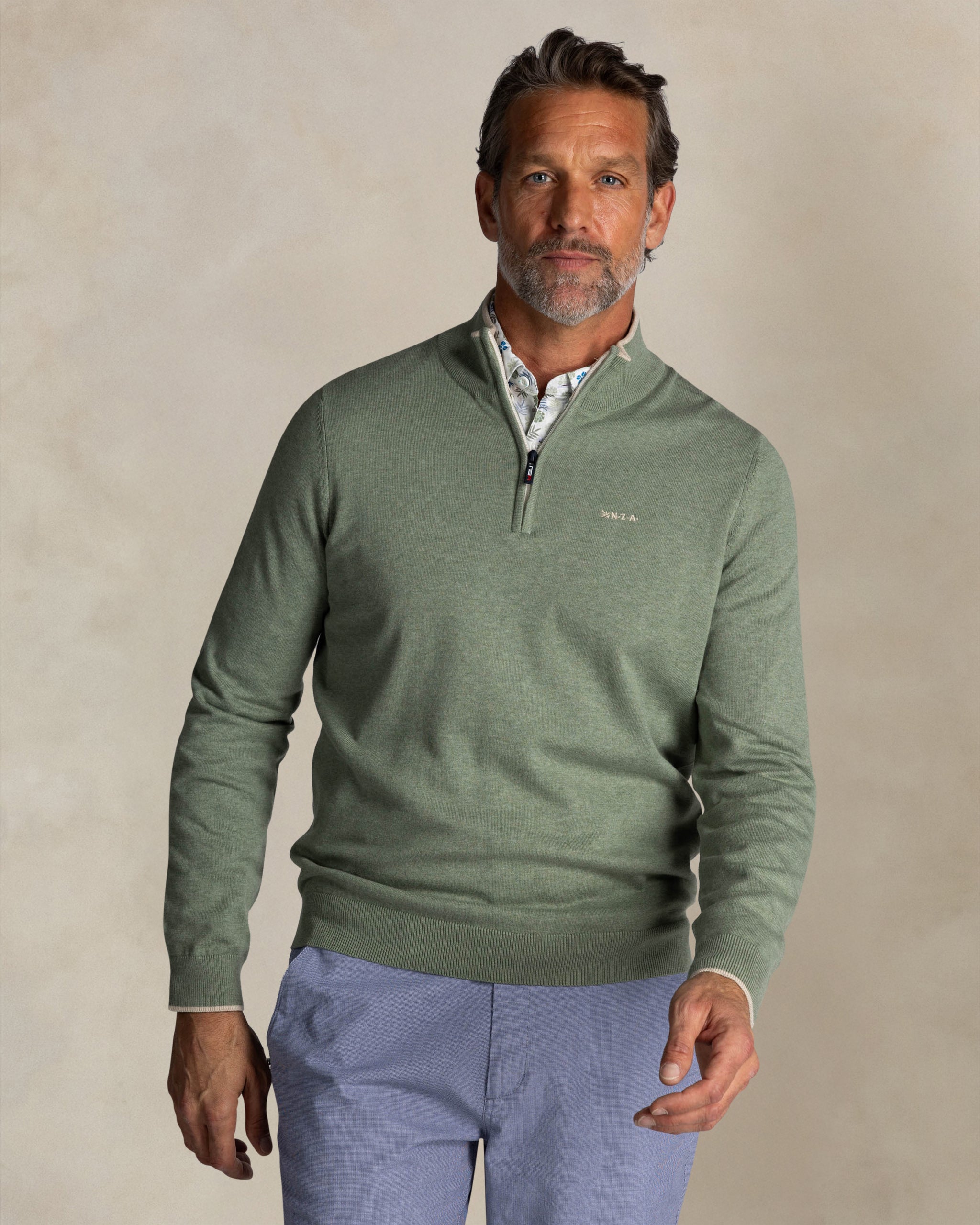 Sweat zippé mi-long en coton vert clair Sweat zippé mi-long en coton vert clair