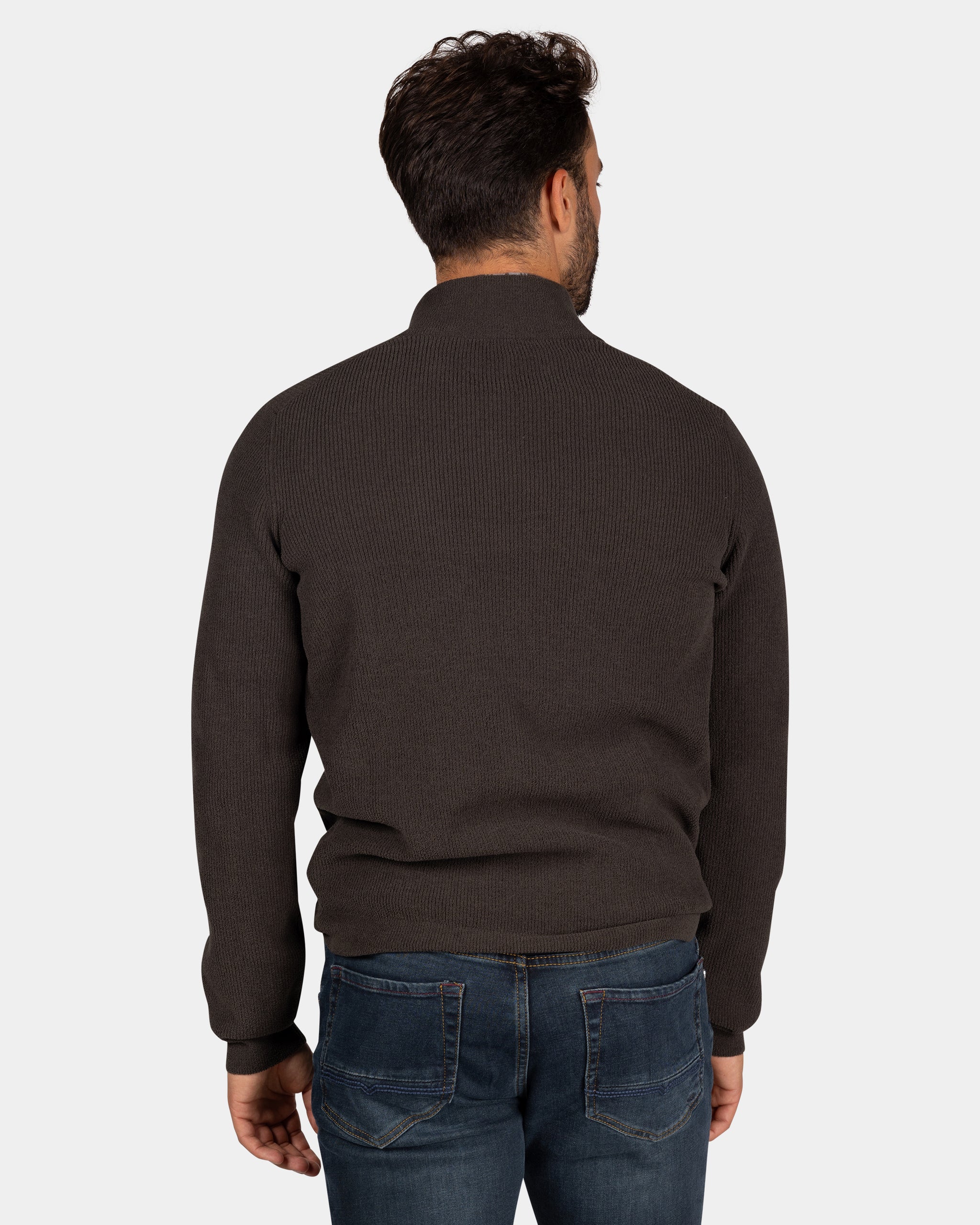Dark brown chenille half-zip sweater - Dark Mocca Dark brown chenille half-zip sweater - Dark Mocca