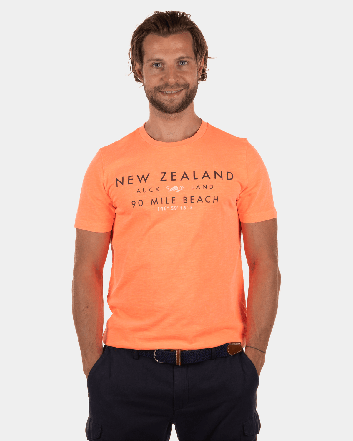 Camiseta lisa con cuello redondo Rotokauri - Apricot Neon Orange