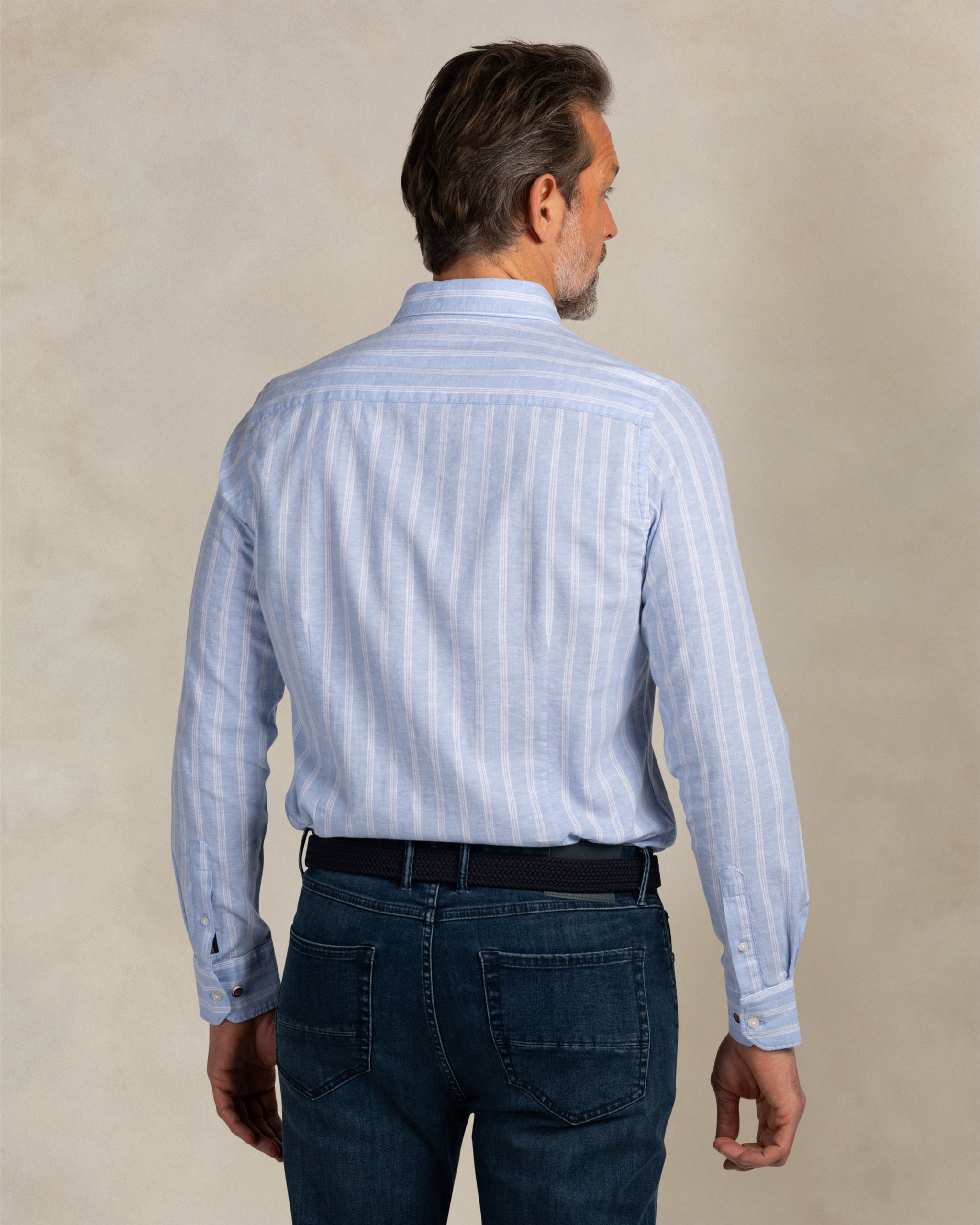 Blauwe linnen mix overhemd Blauwe linnen mix overhemd