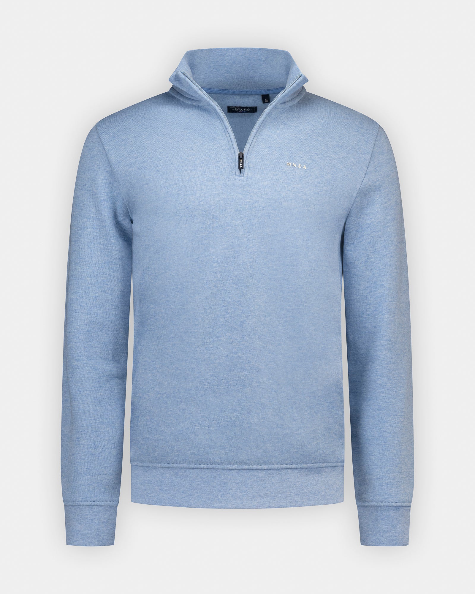 Pull à col camionneur zippé de coton bleu Pull à col camionneur zippé de coton bleu