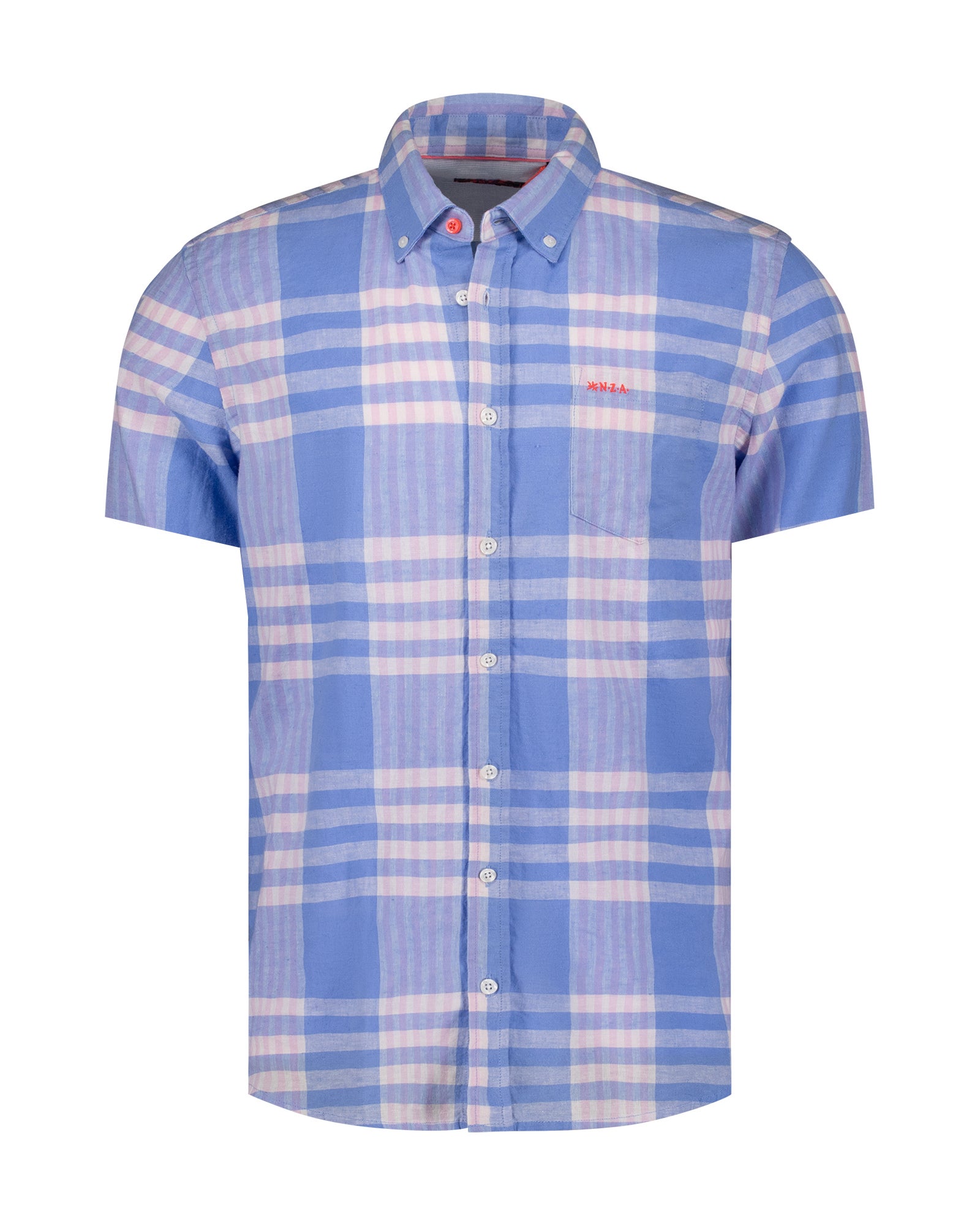 Blue and pink short-sleeve checkered shirt Blue and pink short-sleeve checkered shirt