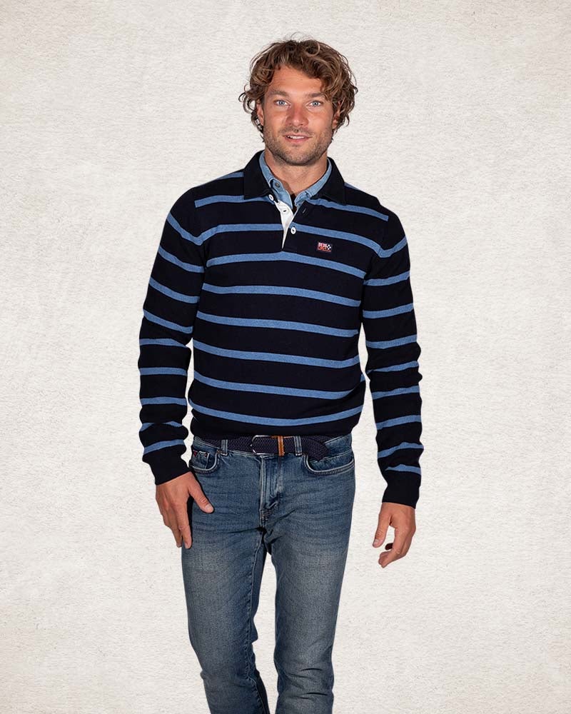 Navy rugby shirt met strepen - Pitch Navy