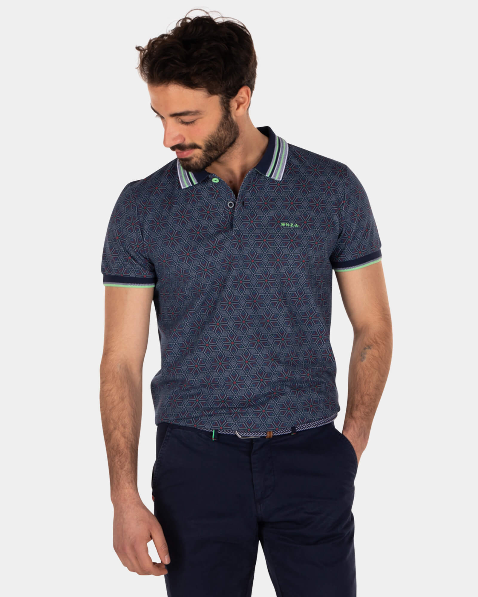 Printed cotton polo shirt - Key Navy Printed cotton polo shirt - Key Navy