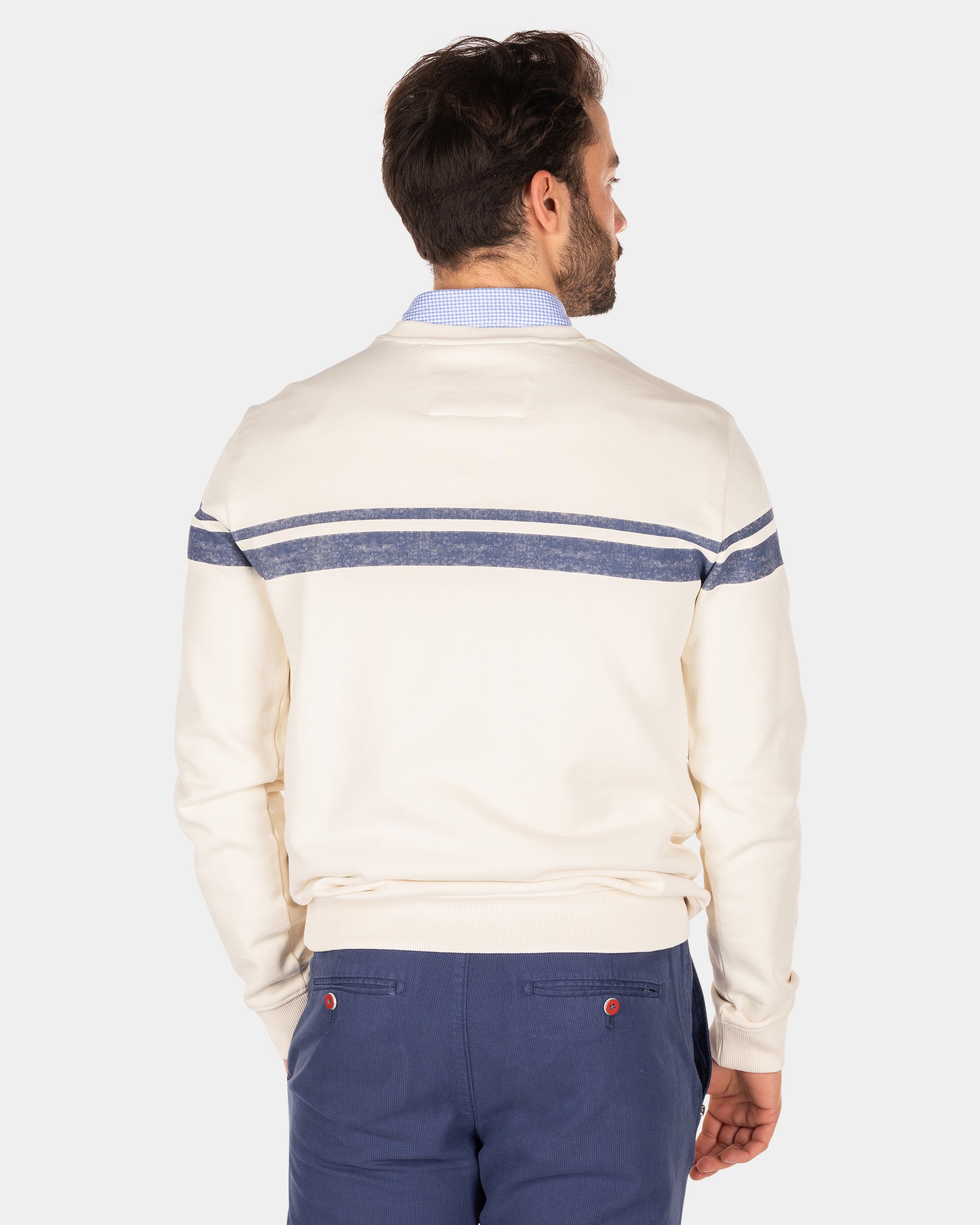 Weißer Pullover mit blauen Streifen - Cream Weißer Pullover mit blauen Streifen - Cream
