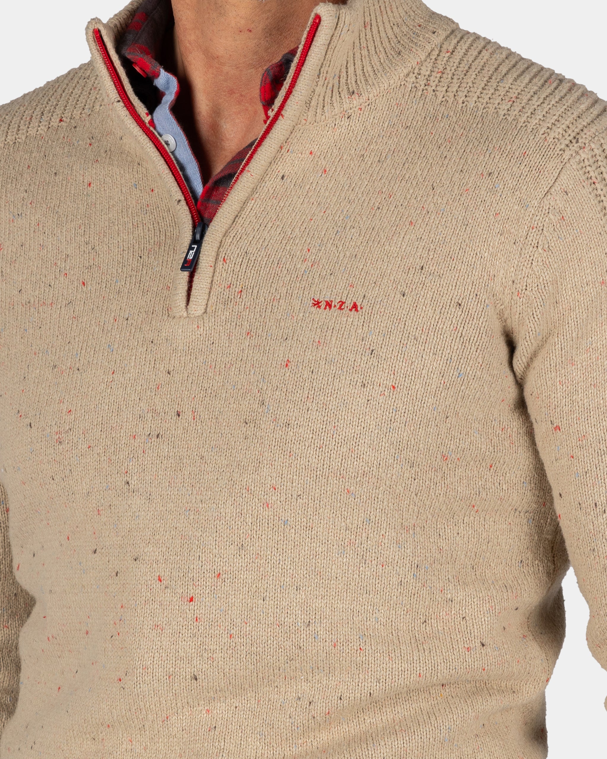 Sand-colored pullover with half-zip - Shimmering Sand Sand-colored pullover with half-zip - Shimmering Sand
