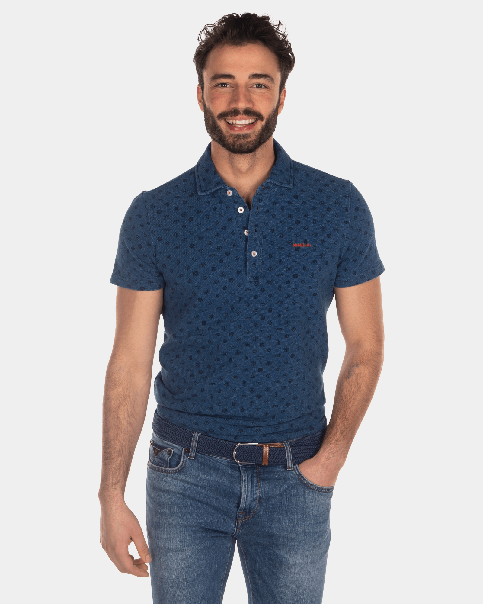 Baumwoll poloshirt mit blauen Punkten - Indigo Baumwoll poloshirt mit blauen Punkten - Indigo