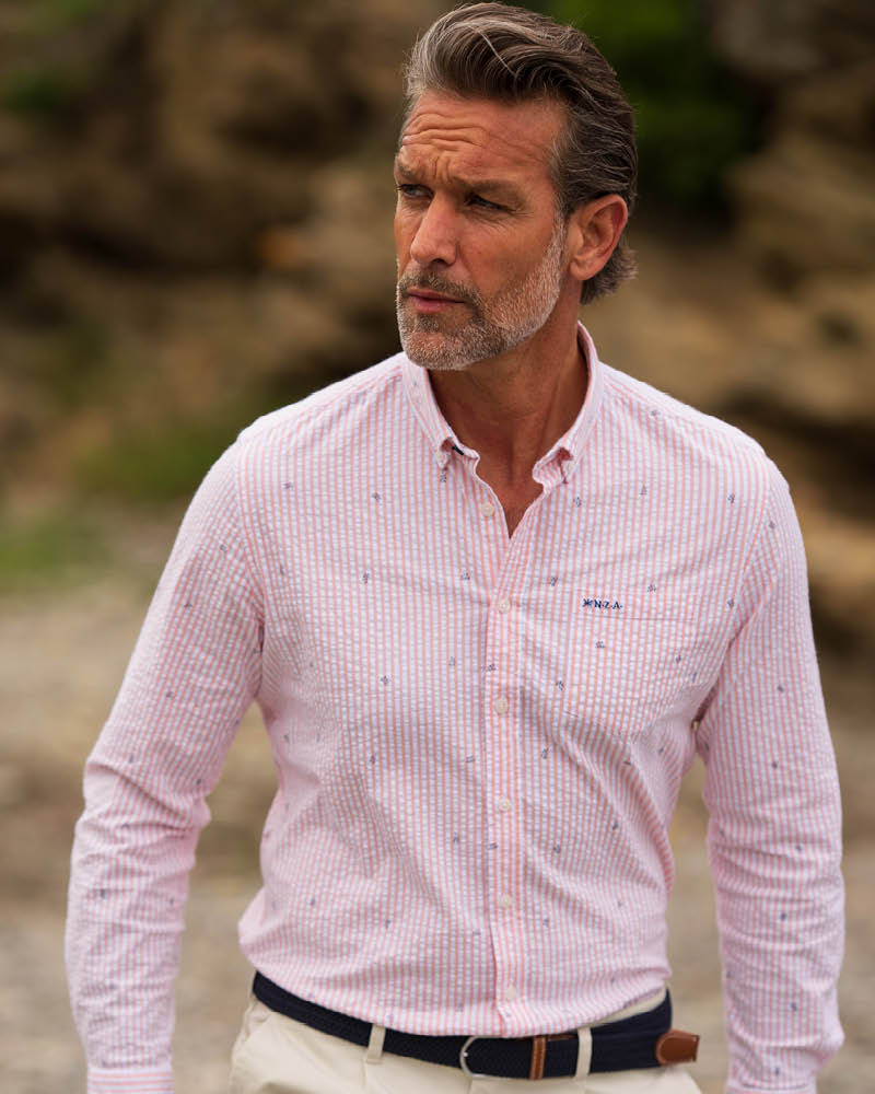 Rood gestreept katoen overhemd Rood gestreept katoen overhemd