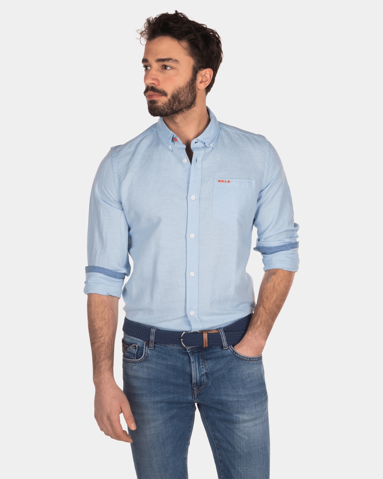 Solid coloured linen shirt - Bright Sky Solid coloured linen shirt - Bright Sky