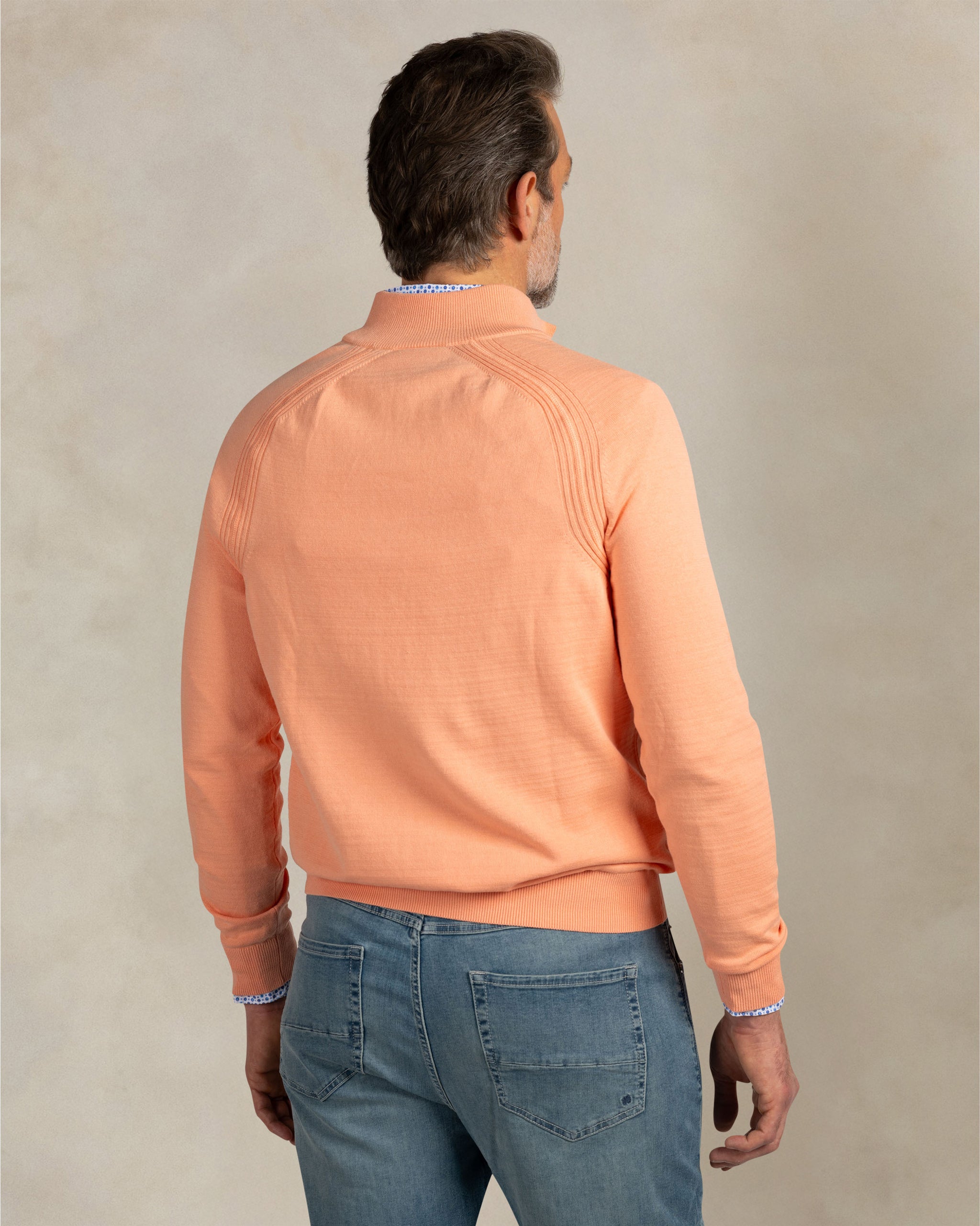 Koraal oranje katoenen quarter zip trui Koraal oranje katoenen quarter zip trui