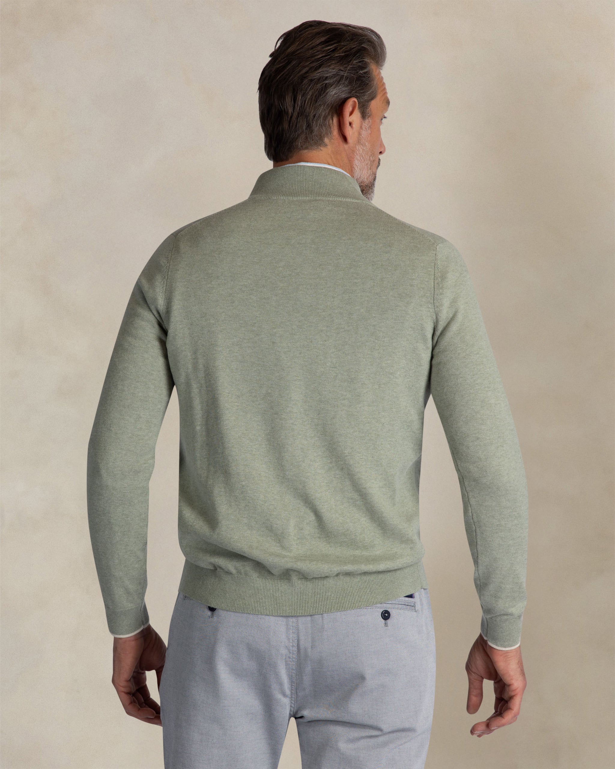 Lichtgroene gebreide katoenen quarter-zip trui Lichtgroene gebreide katoenen quarter-zip trui