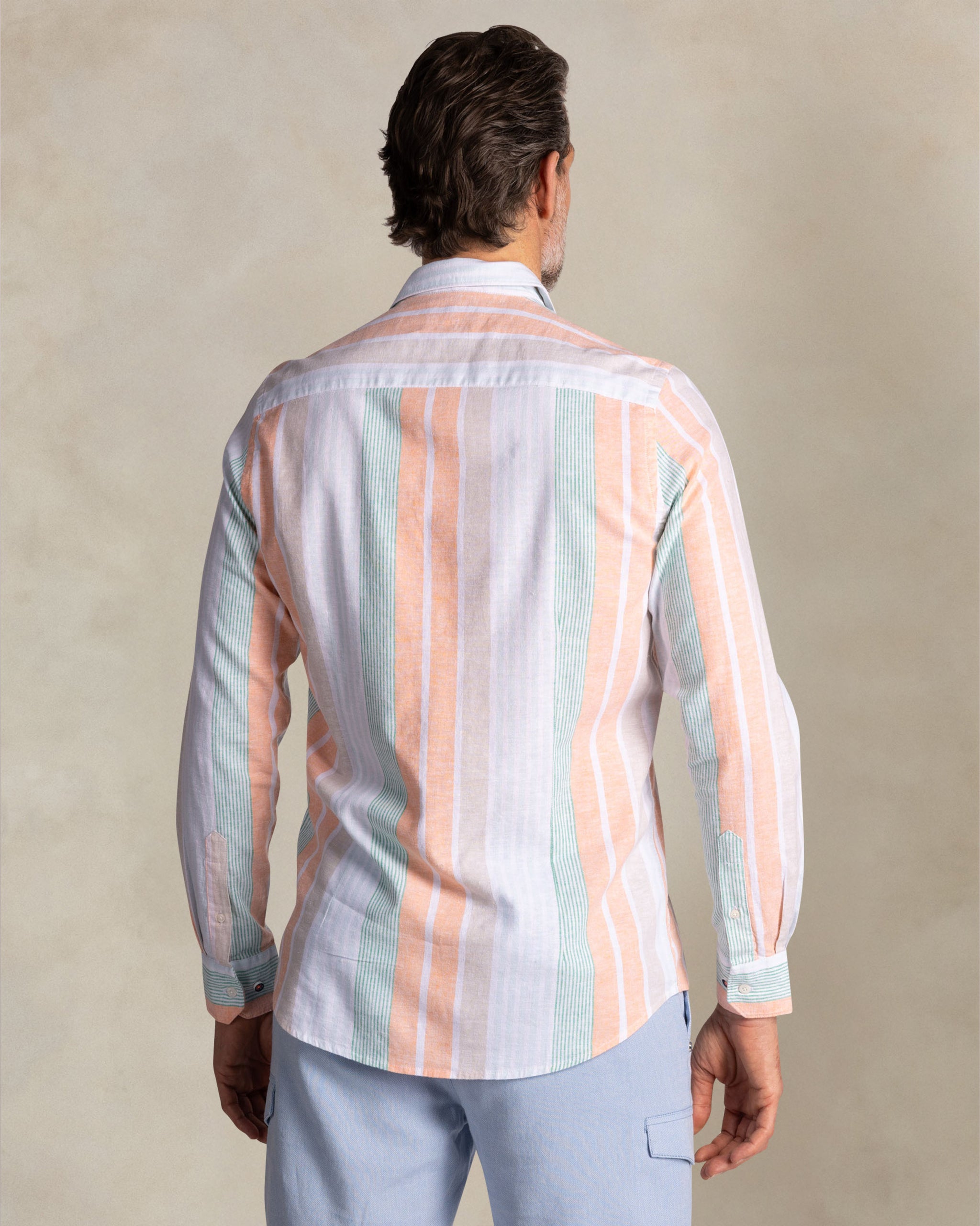 Orange and green striped linen shirt Orange and green striped linen shirt