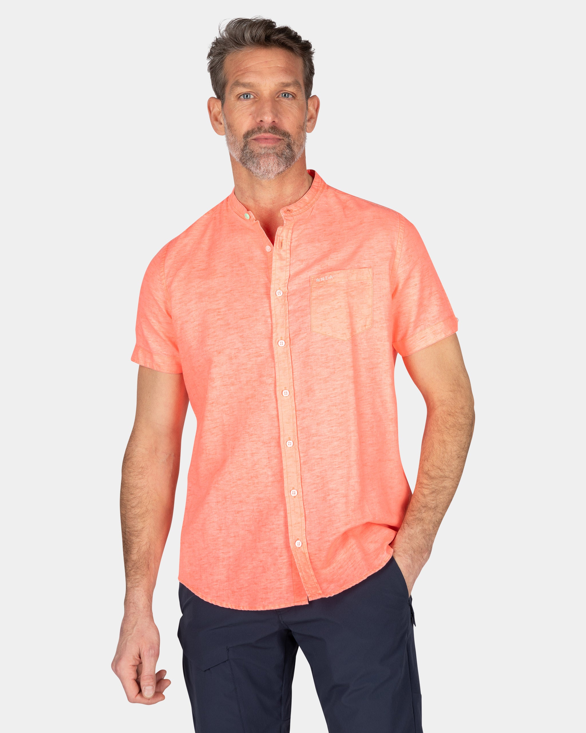 Overhemd zonder kraag met korte mouw - Fury Pink Overhemd zonder kraag met korte mouw - Fury Pink