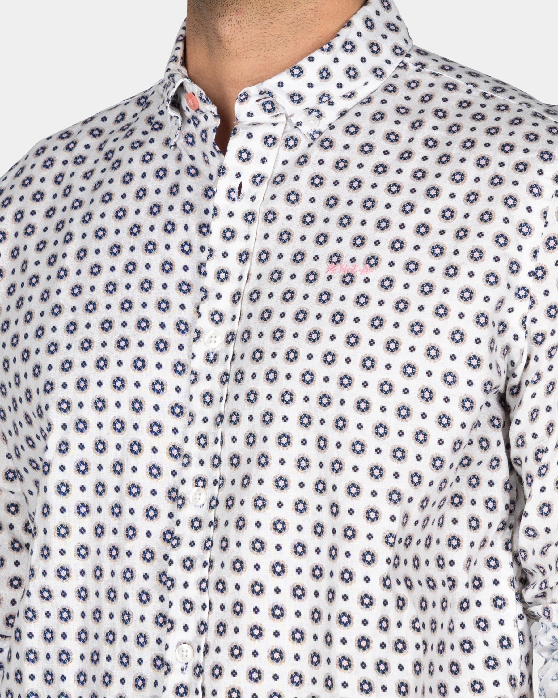 White Shirt with Blue Graphic Print White Shirt with Blue Graphic Print