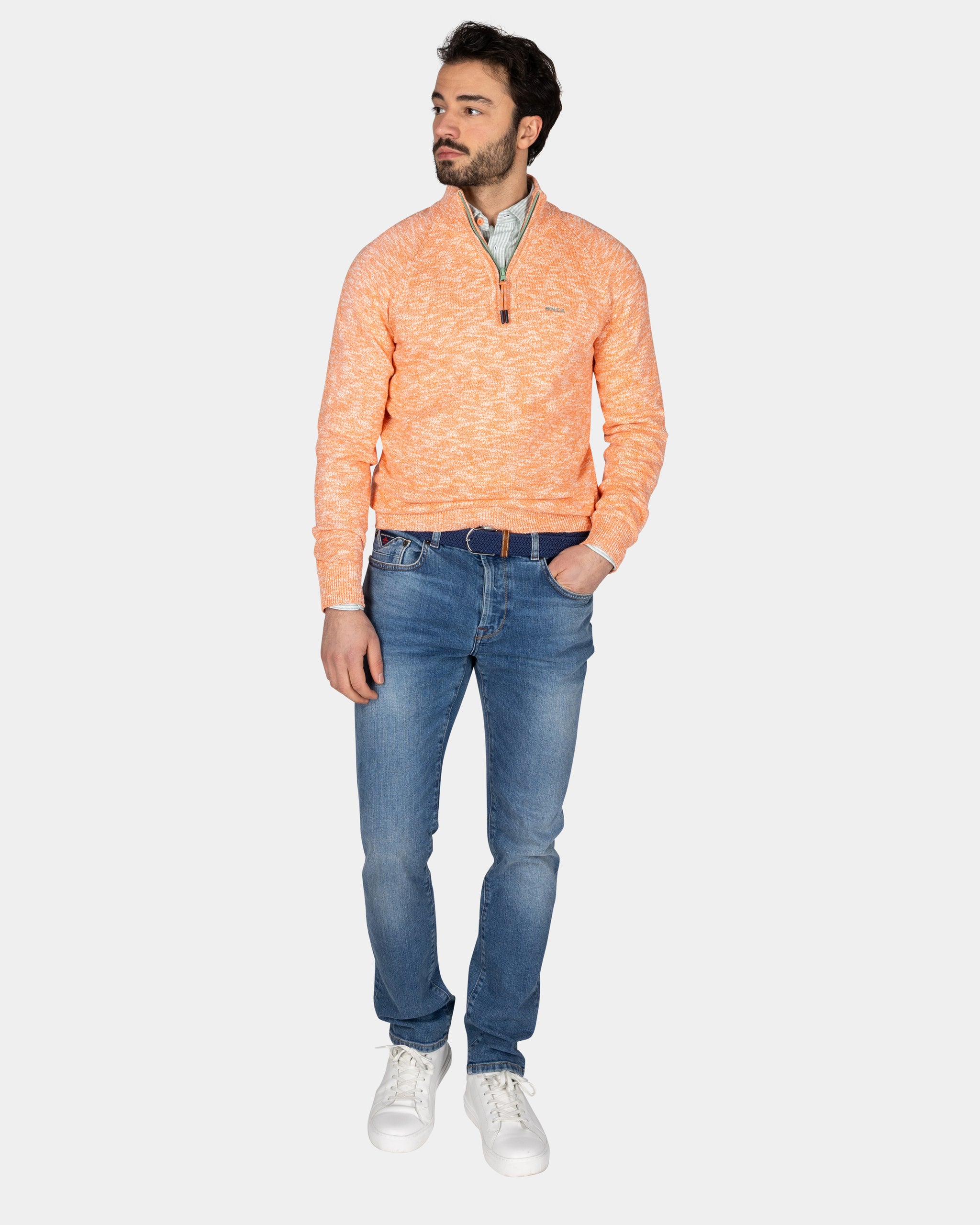 Orange cotton sweater with half zipper Orange cotton sweater with half zipper