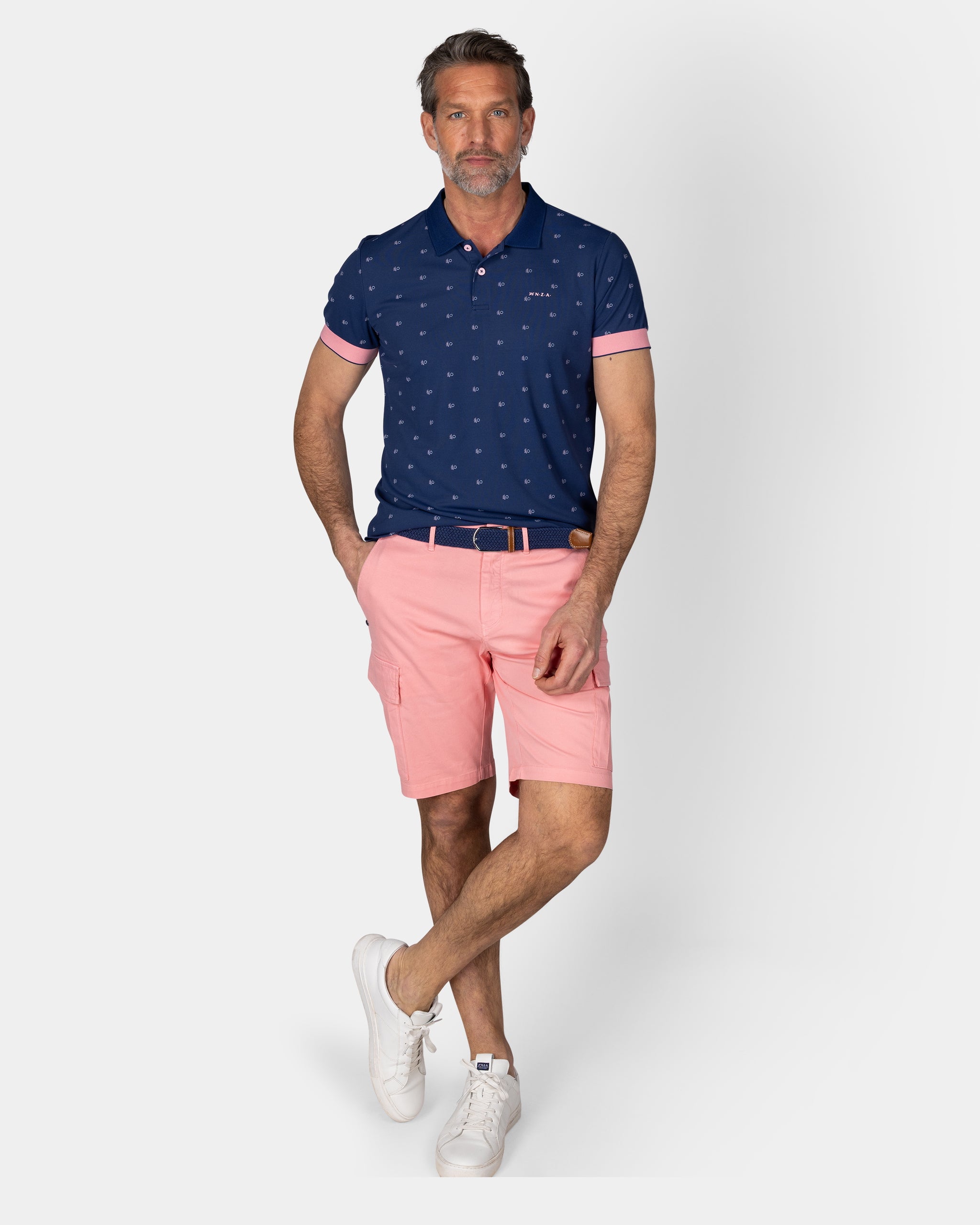 Blauwe polo met kleine print Blauwe polo met kleine print