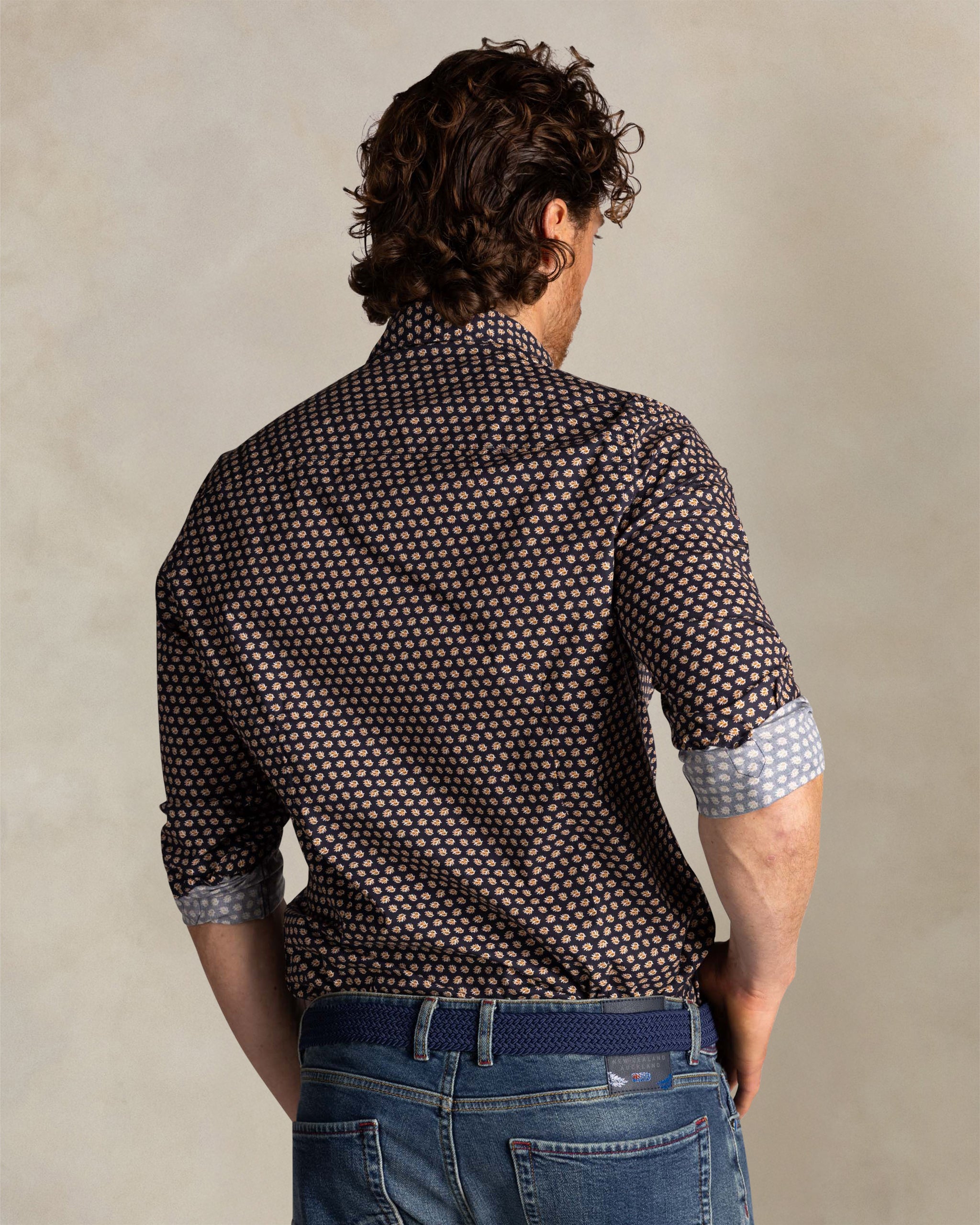 Blauwe katoenen overhemd stretch Blauwe katoenen overhemd stretch