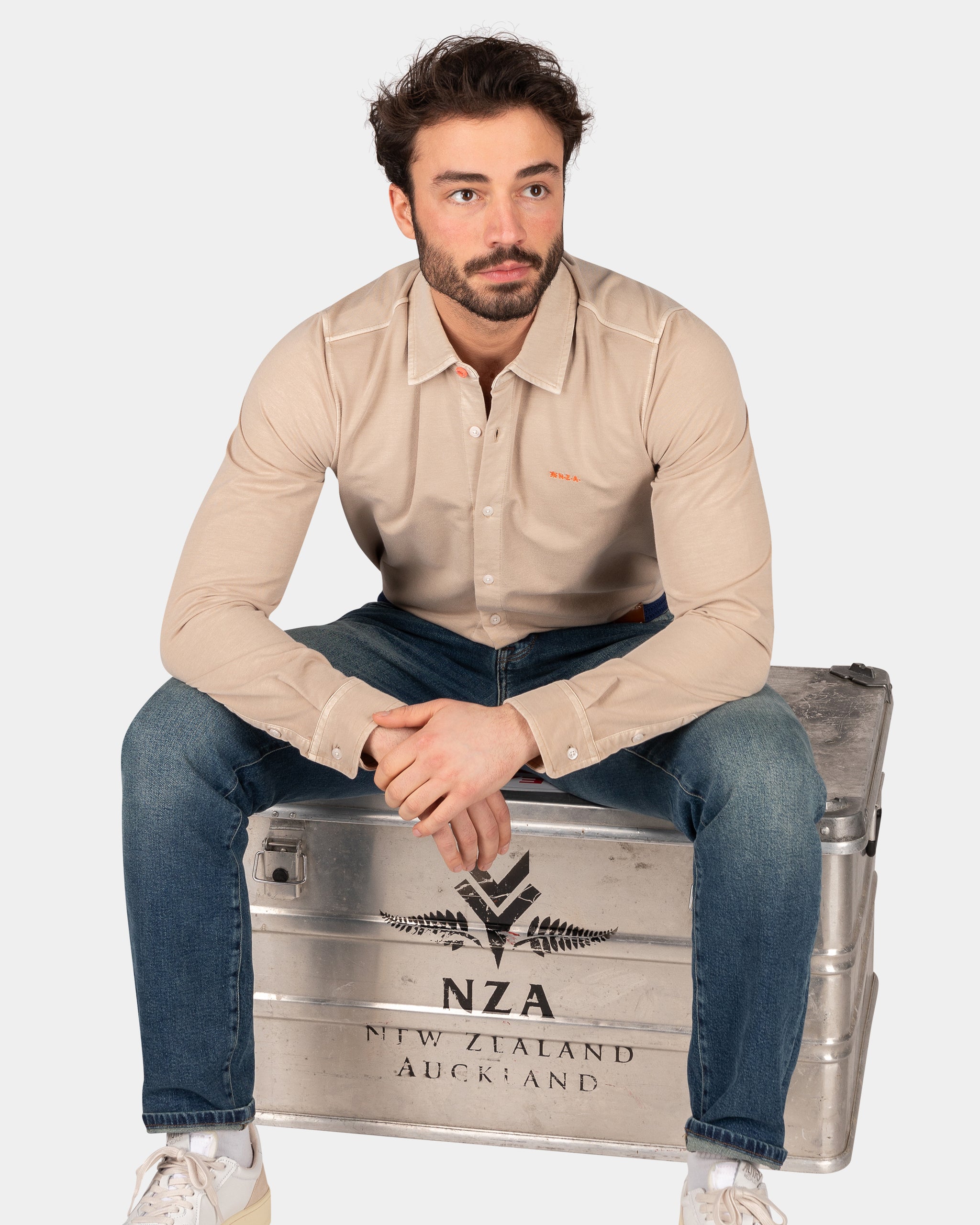 Gestricktes Baumwollhemd - Shimmering Sand Gestricktes Baumwollhemd - Shimmering Sand