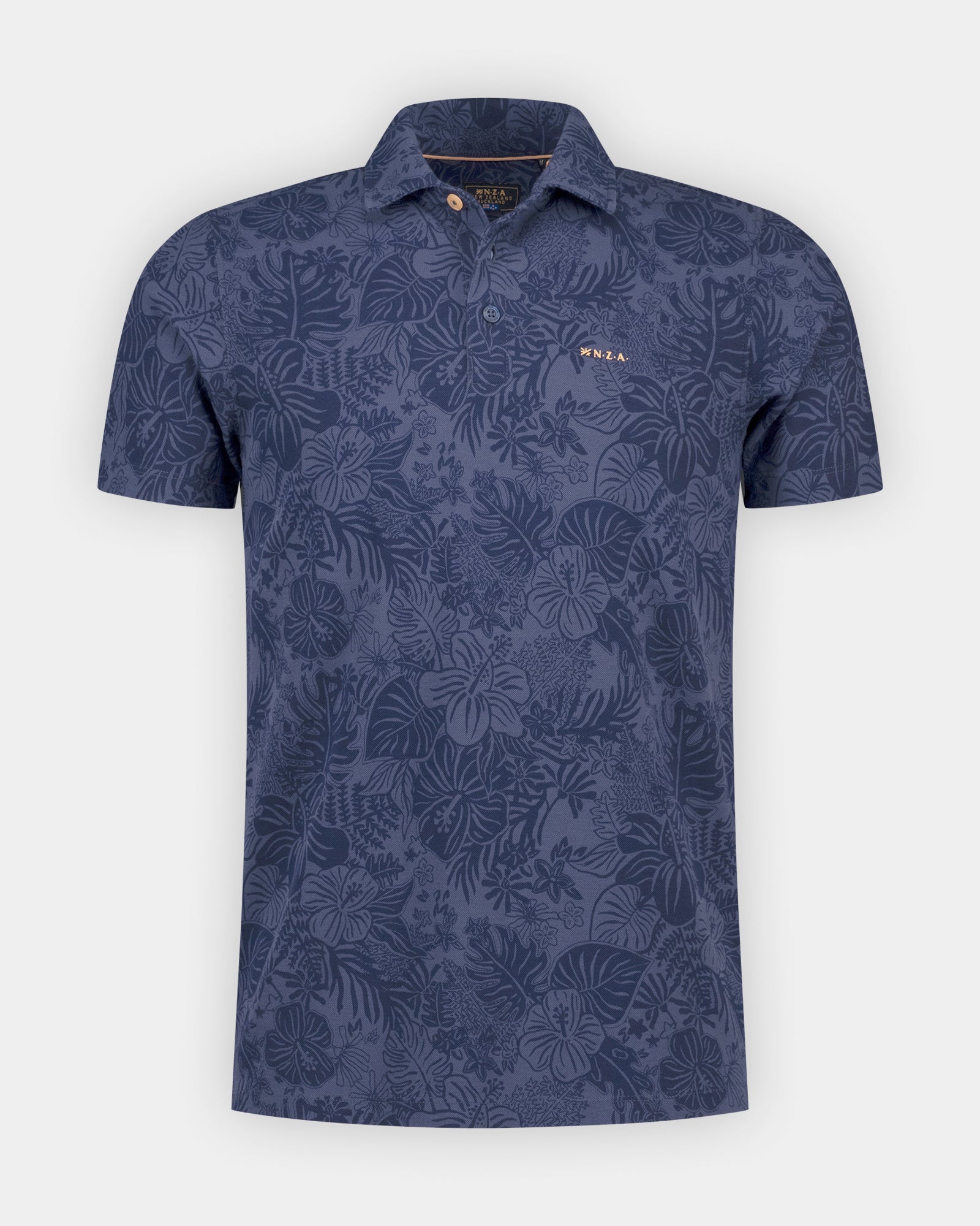 Polo en coton bleu foncé à imprimé Polo en coton bleu foncé à imprimé