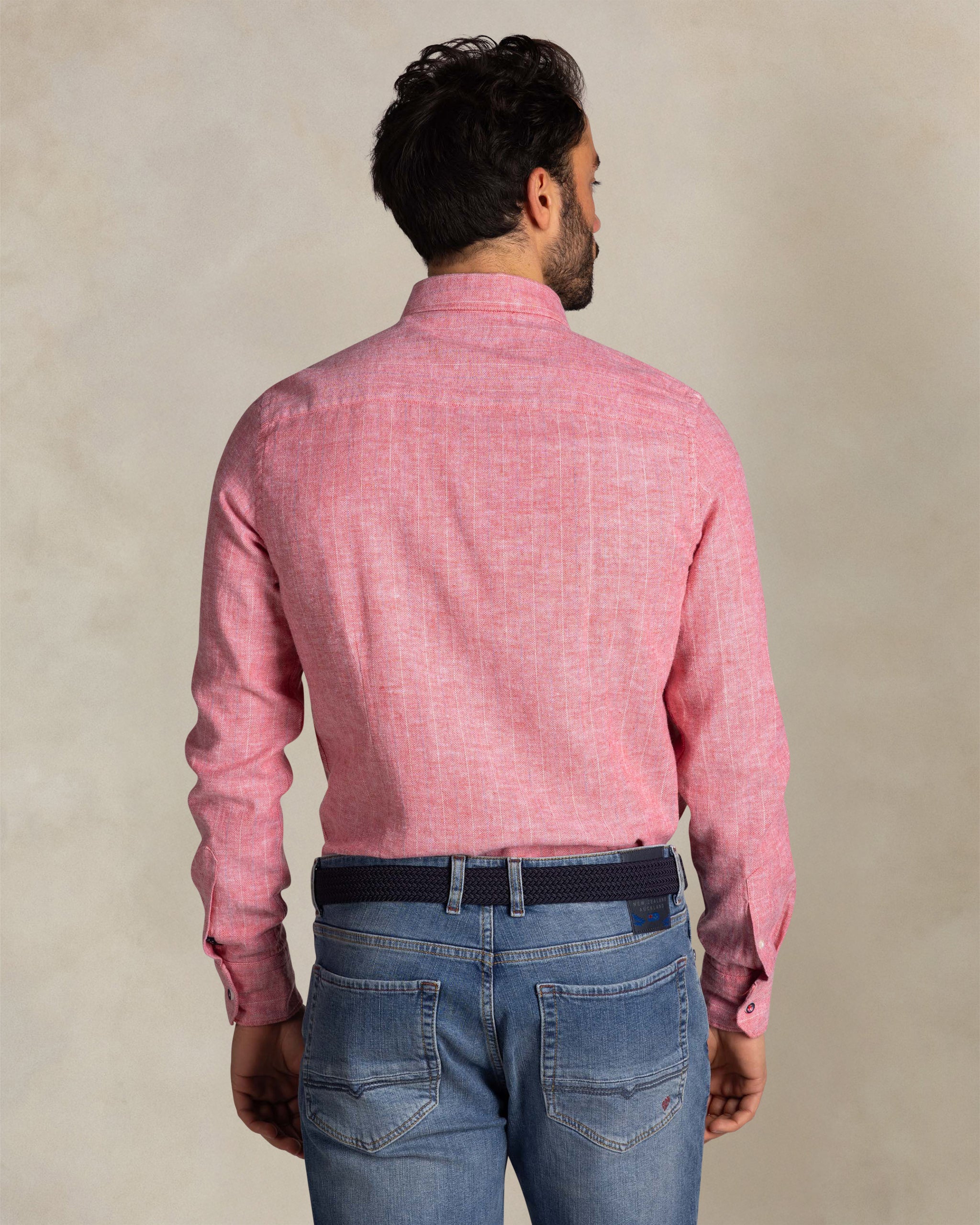 Rode linnen mix overhemd Rode linnen mix overhemd