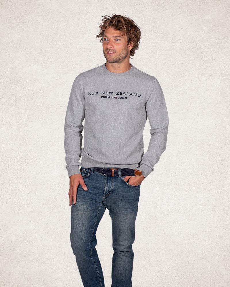 Plain crew neck sweater with logo - Grey Melange