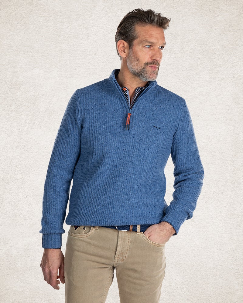 Jersey con media cremallera de lana y algodón - Cloudy Blue