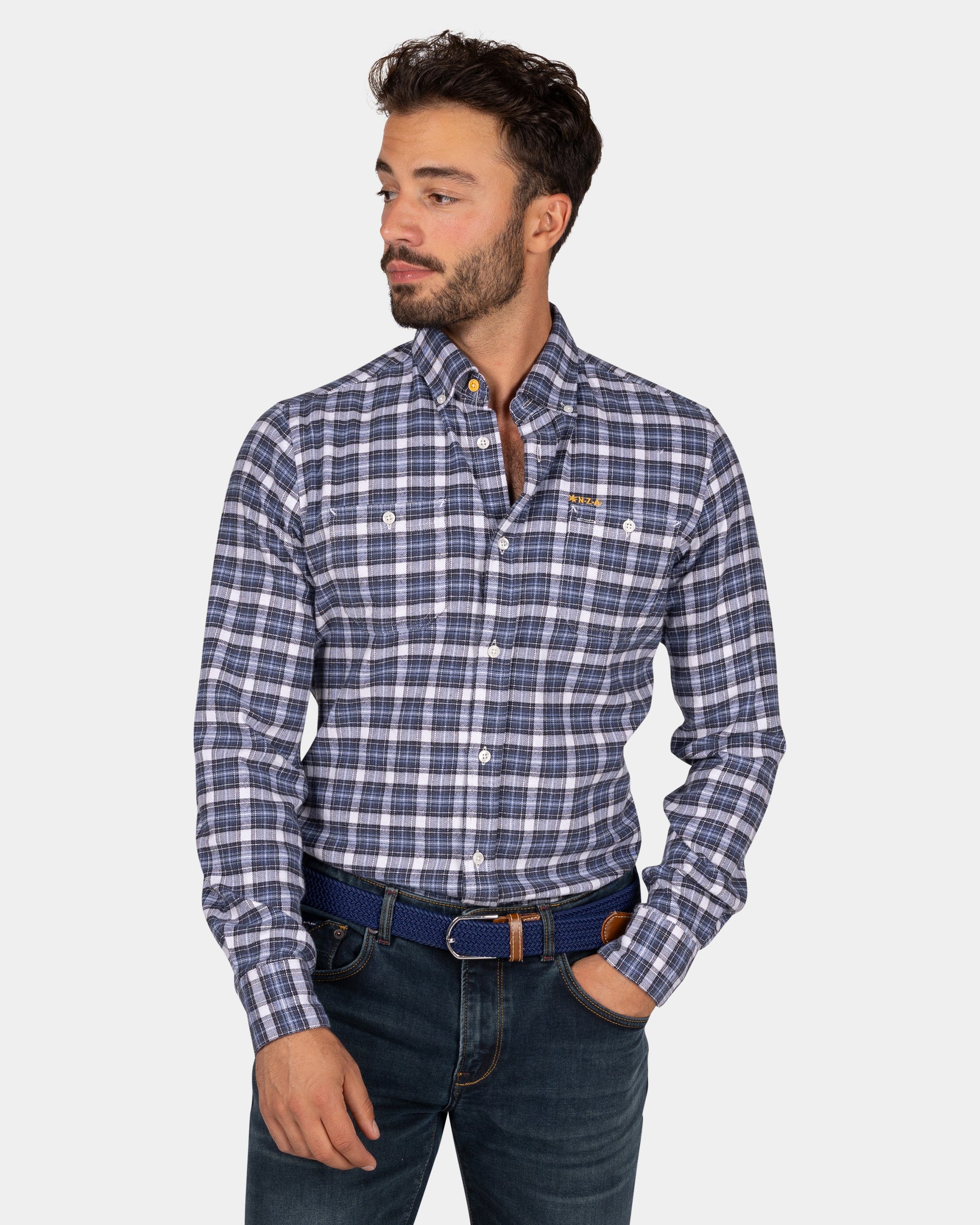 Blau-weiß kariertes Flanellhemd - Tin Blue Blau-weiß kariertes Flanellhemd - Tin Blue