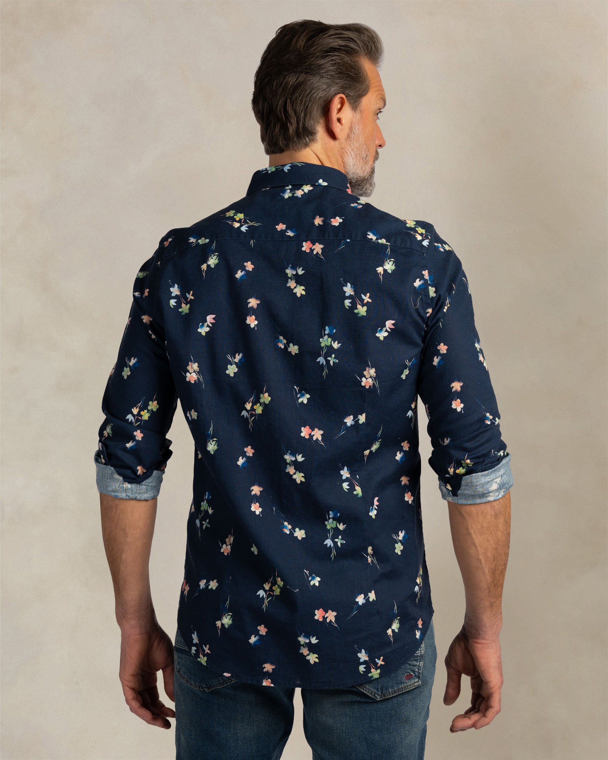Dark blue linen shirt with print Dark blue linen shirt with print