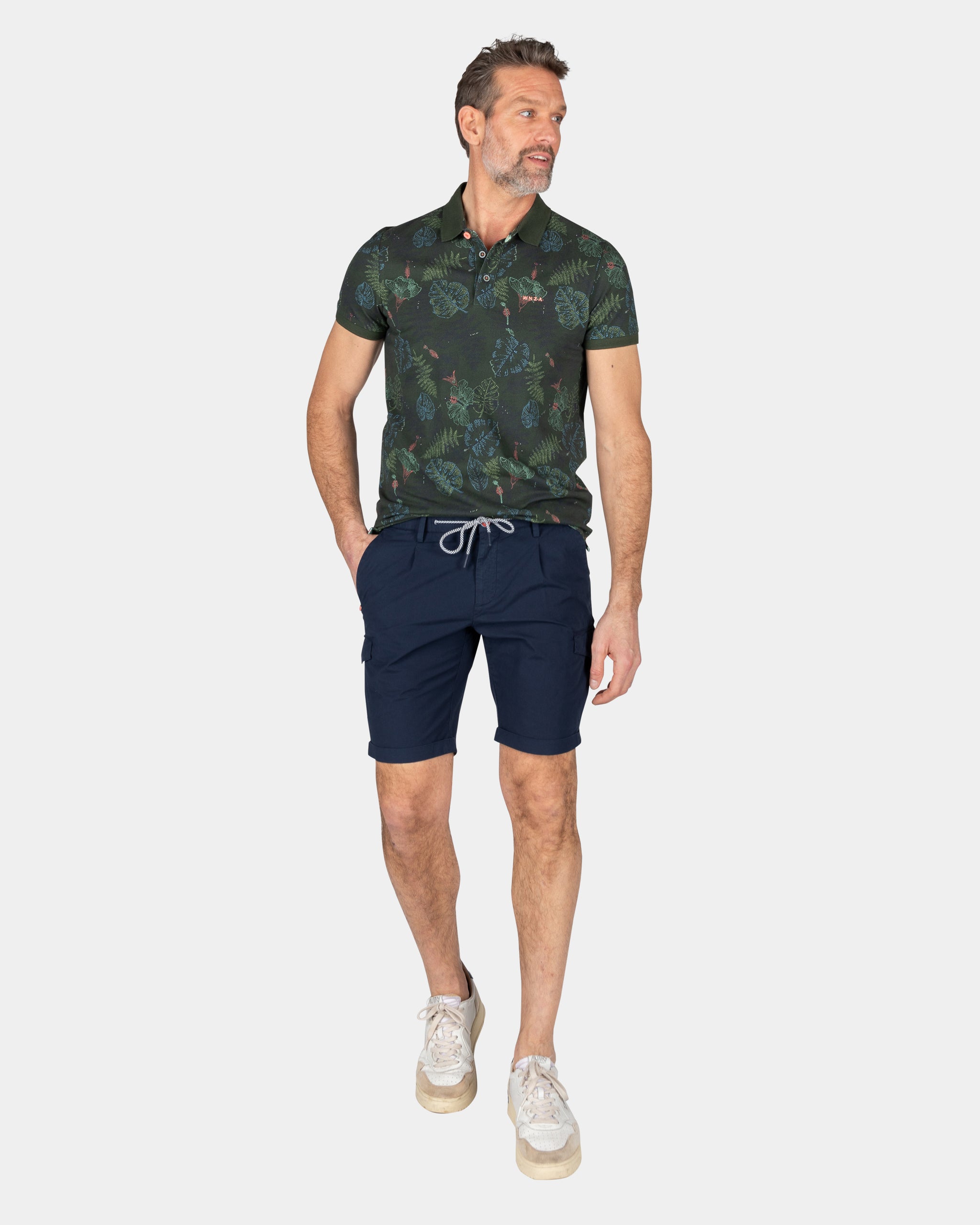 Katoenen polo met bladprint - Chalk Green Katoenen polo met bladprint - Chalk Green