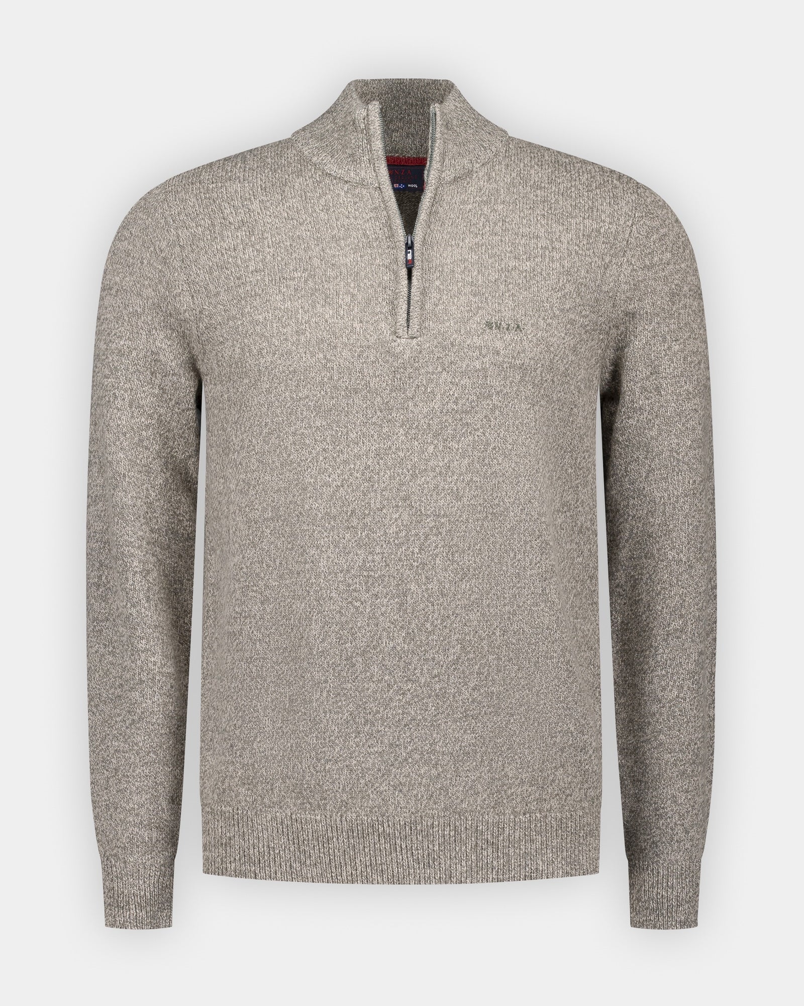 Grauer Wollpullover mit halbem Reißverschluss Grauer Wollpullover mit halbem Reißverschluss