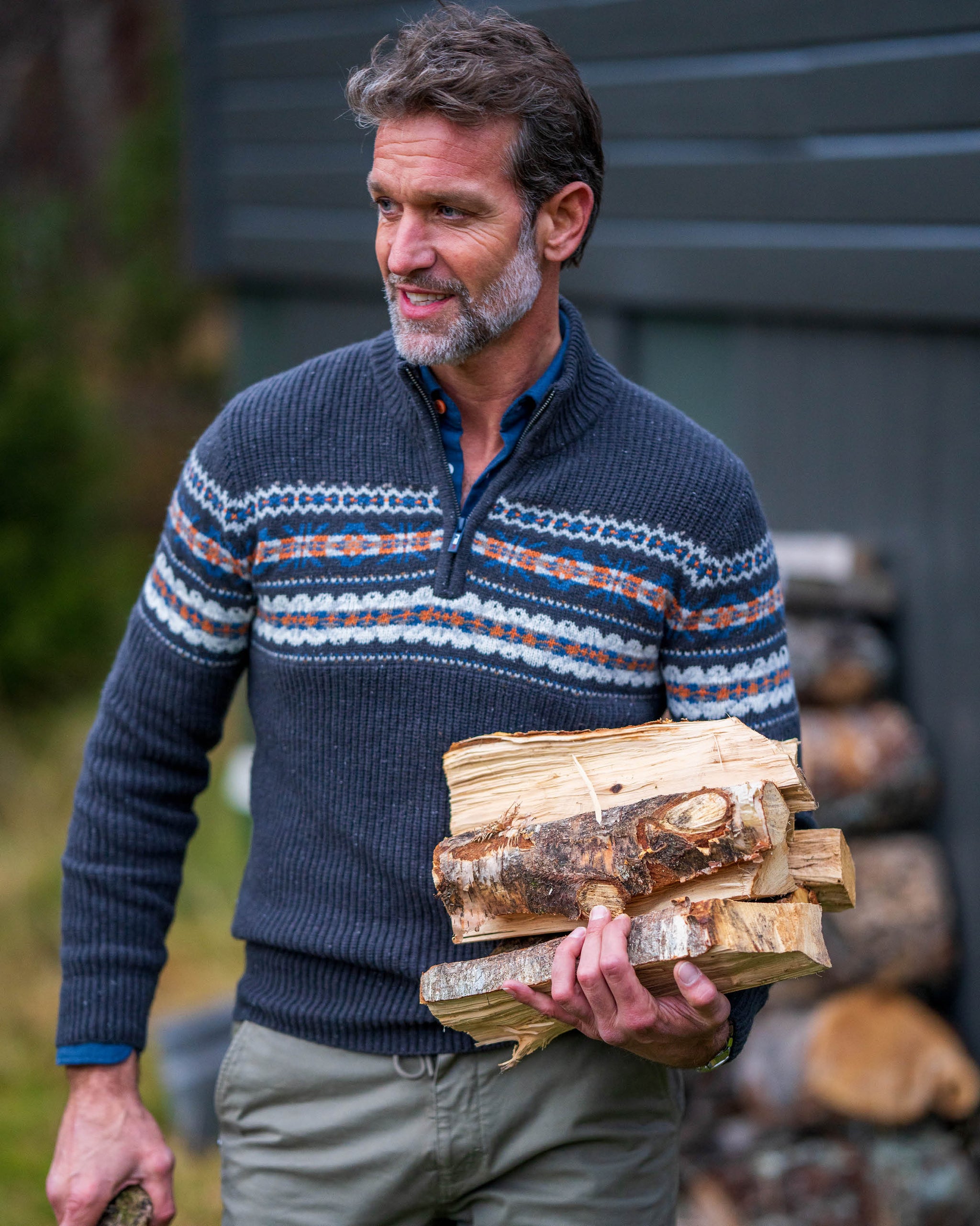 Blaue baumwoll-half-zip-pullover Blaue baumwoll-half-zip-pullover