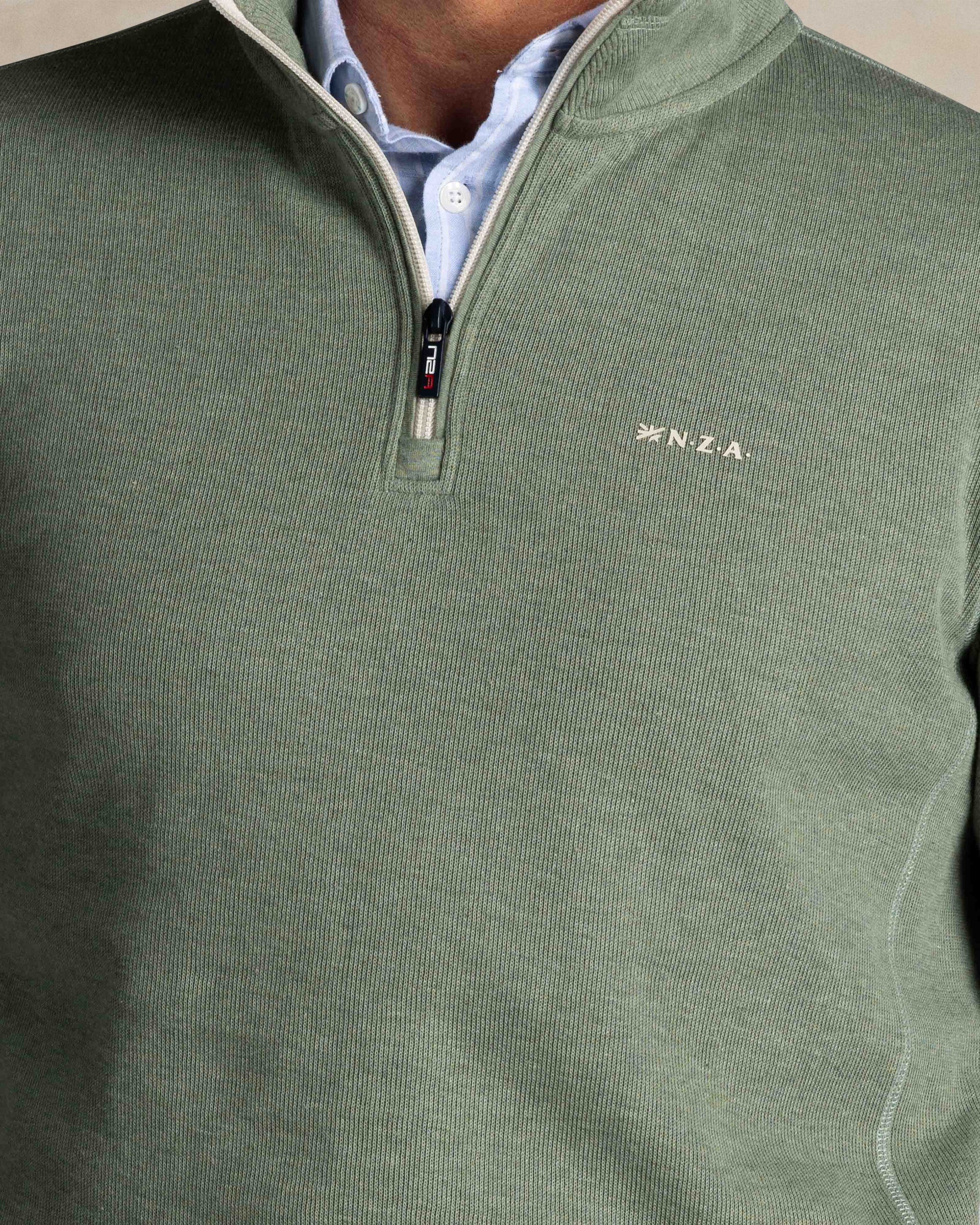 Groene katoenen trui met halve rits Groene katoenen trui met halve rits