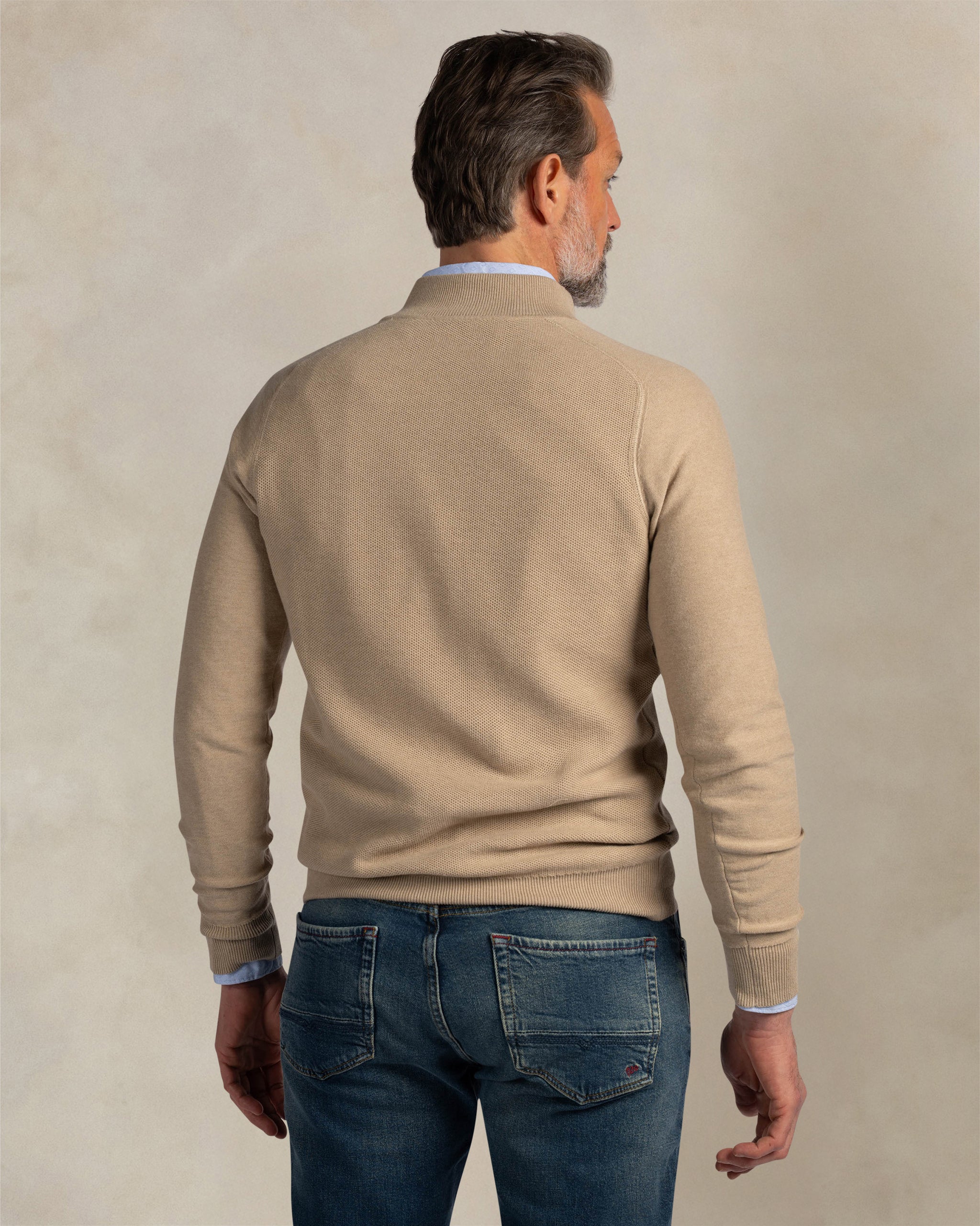 Ecru cotton quarter zip pullover Ecru cotton quarter zip pullover