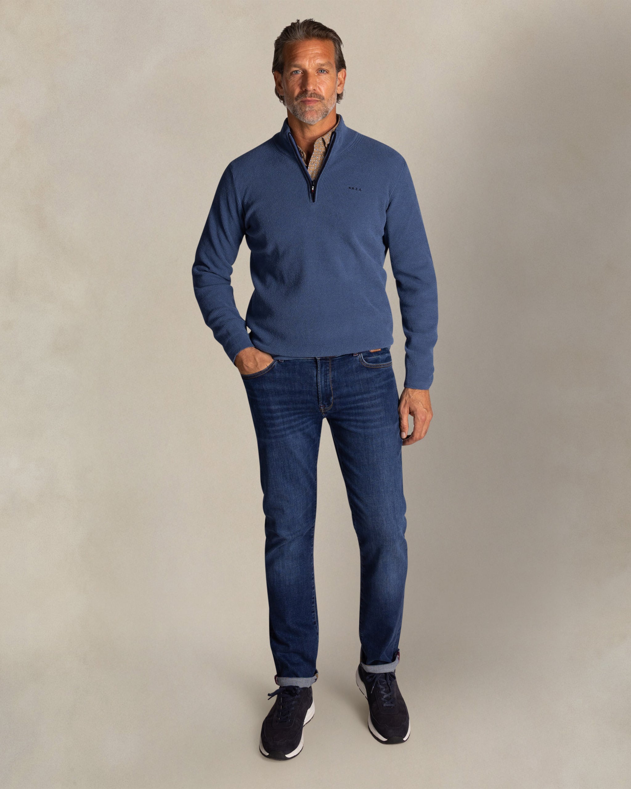 Ecru polyester half zip trui Ecru polyester half zip trui